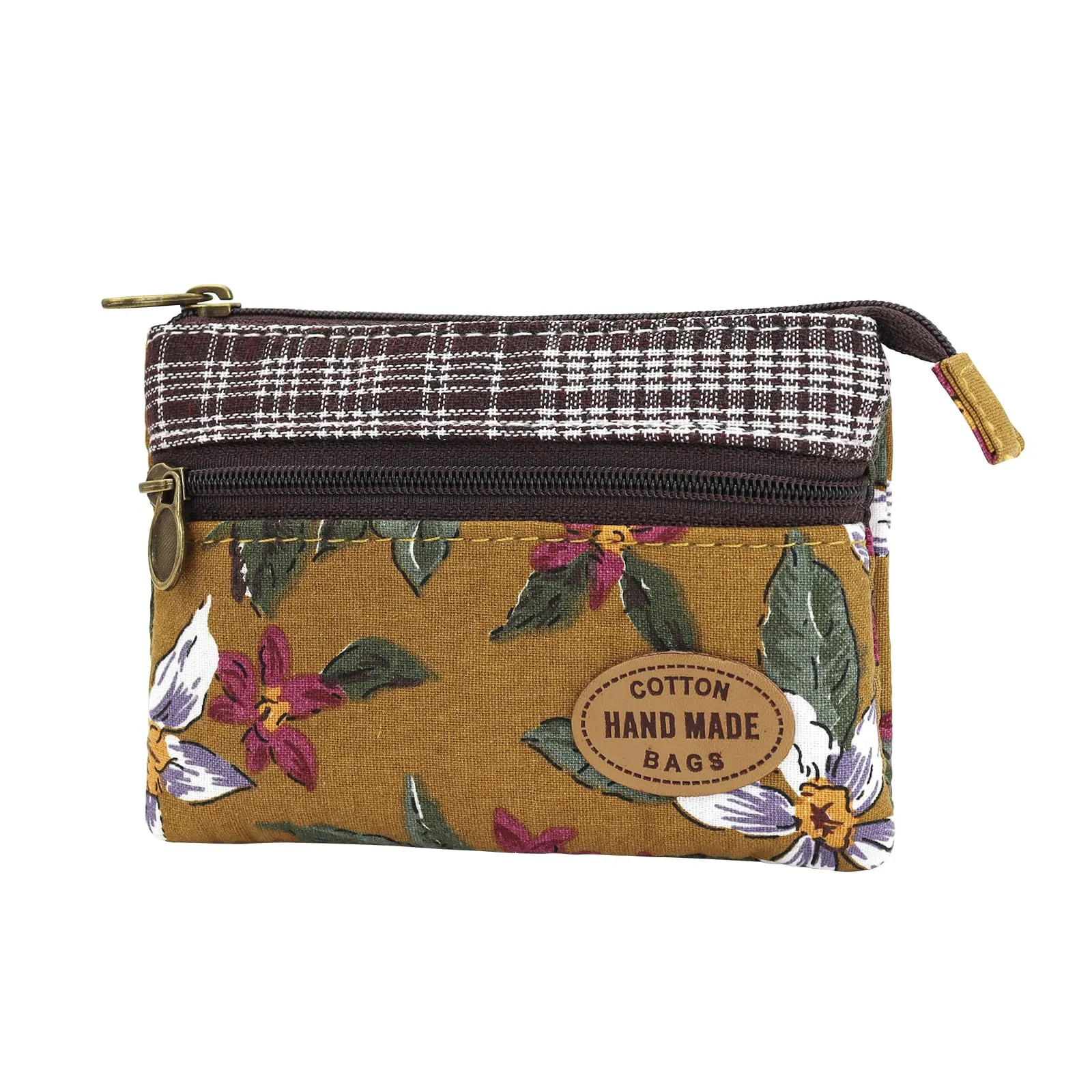 Energather Piccolo portafoglio in cotone per donna e ragazza - Piccolo portamonete con chiusura zip - Scatola per monete, carte, ricevute e monete, arancione, S, Casuale - immagine 1