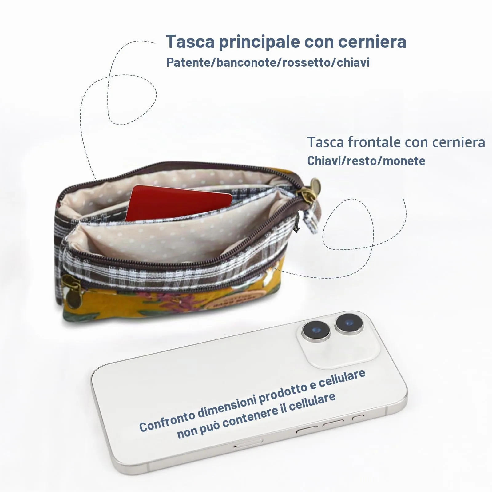 Energather Piccolo portafoglio in cotone per donna e ragazza - Piccolo portamonete con chiusura zip - Scatola per monete, carte, ricevute e monete, arancione, S, Casuale - immagine 4