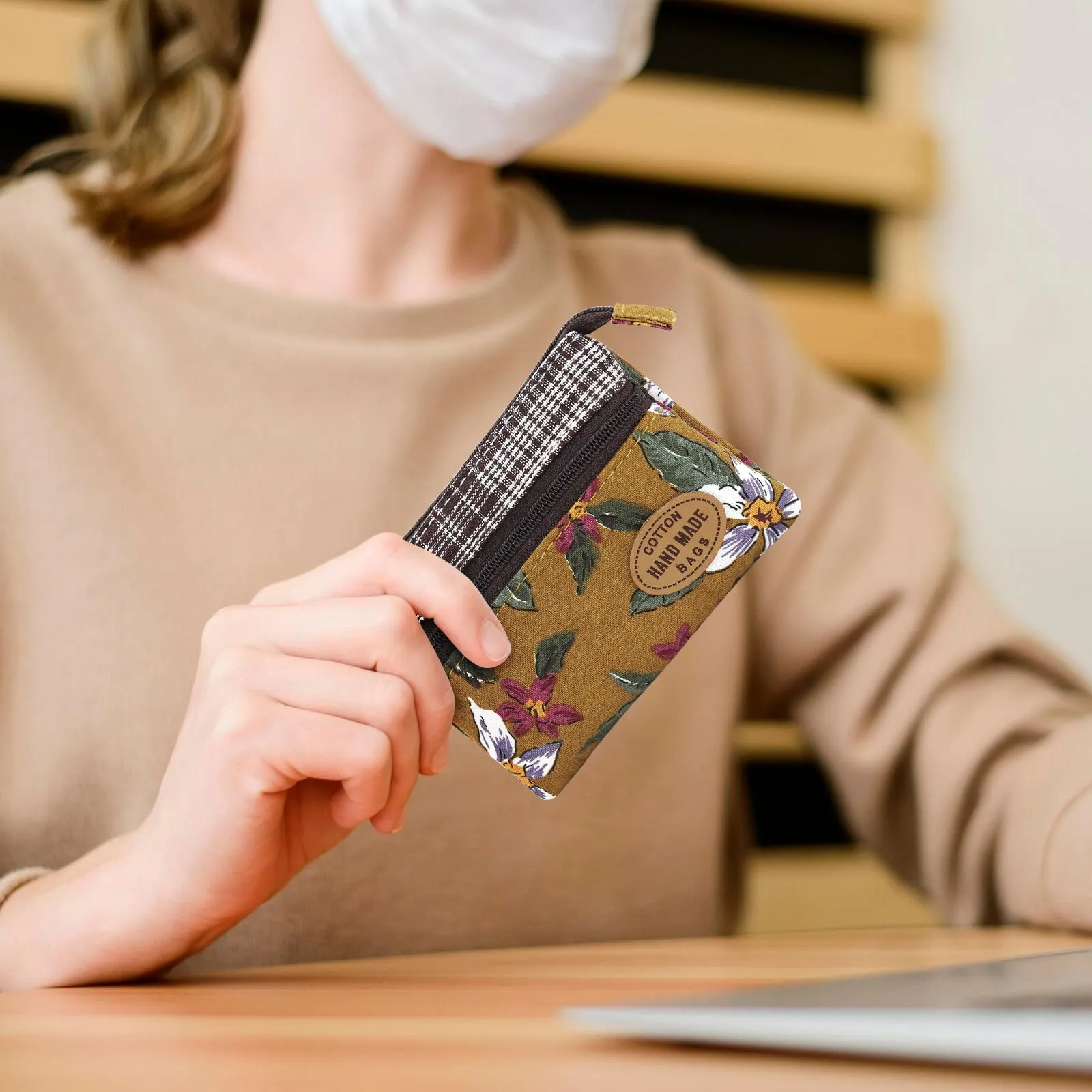 Energather Piccolo portafoglio in cotone per donna e ragazza - Piccolo portamonete con chiusura zip - Scatola per monete, carte, ricevute e monete, arancione, S, Casuale - immagine 6