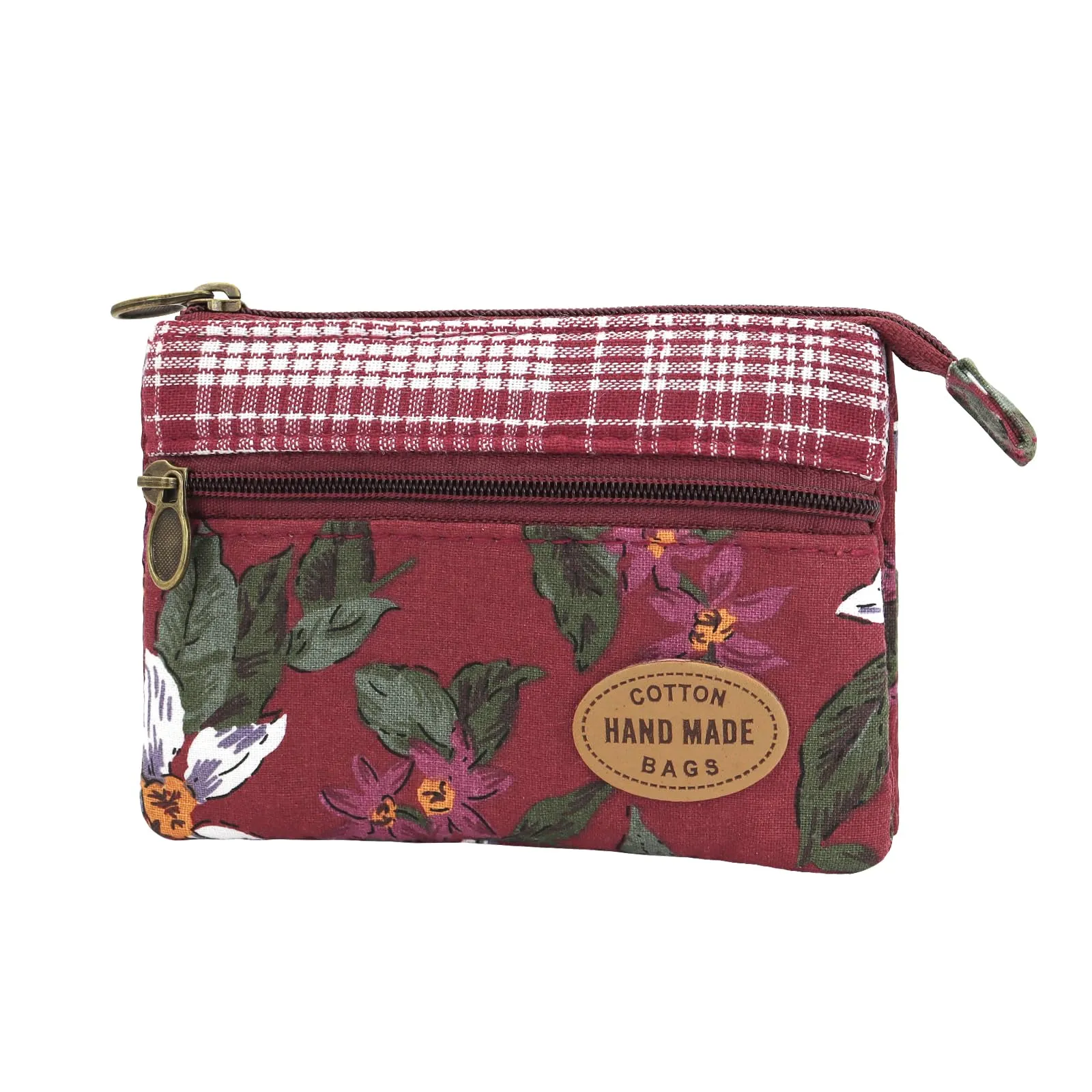 Energather Piccolo portamonete in cotone per donna e ragazza - Piccolo portamonete con chiusura zip - Scatola per monete, carte, ricevute e monete, rosso, S, Casuale - immagine 1