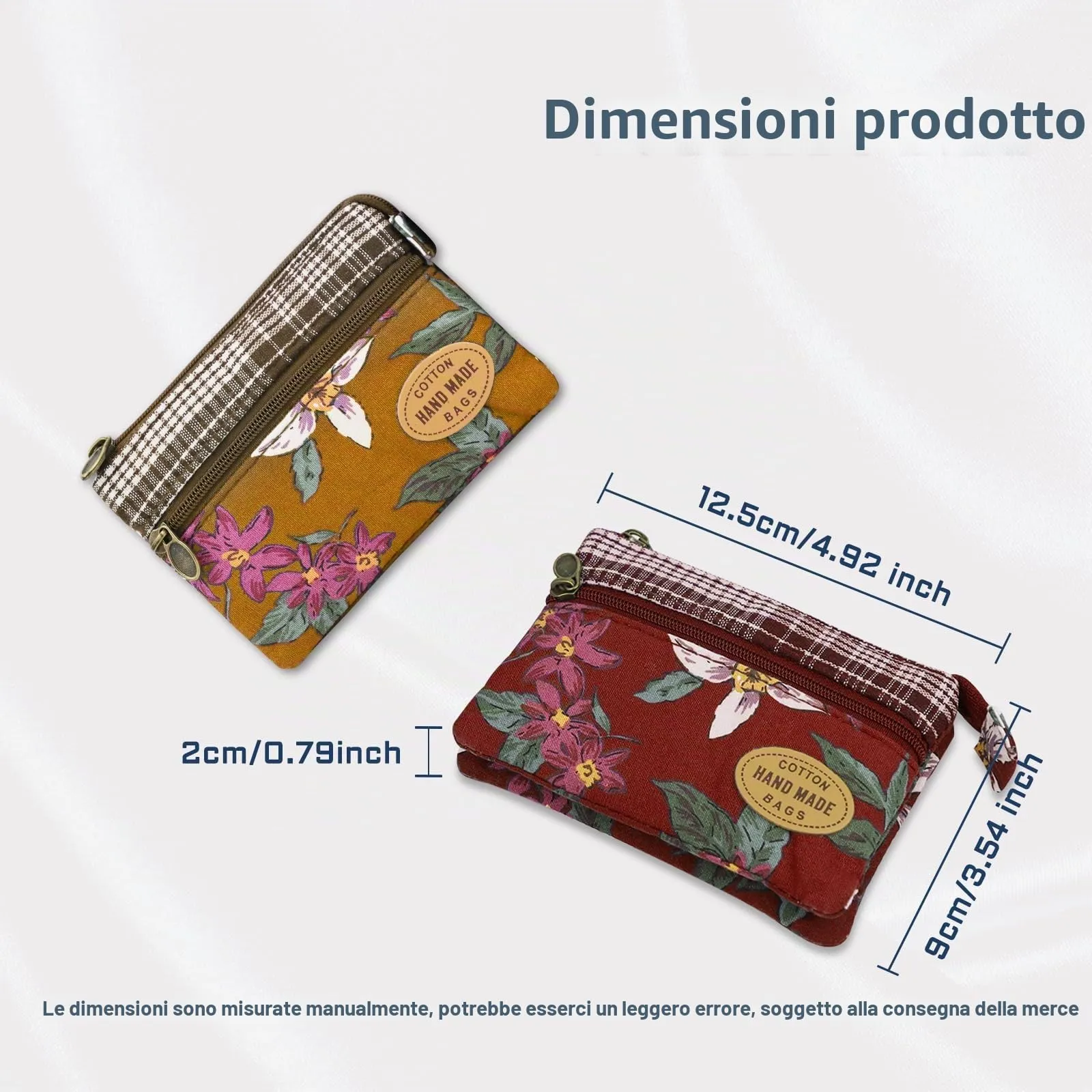 Energather Piccolo portamonete in cotone per donna e ragazza - Piccolo portamonete con chiusura zip - Scatola per monete, carte, ricevute e monete, rosso, S, Casuale - immagine 2
