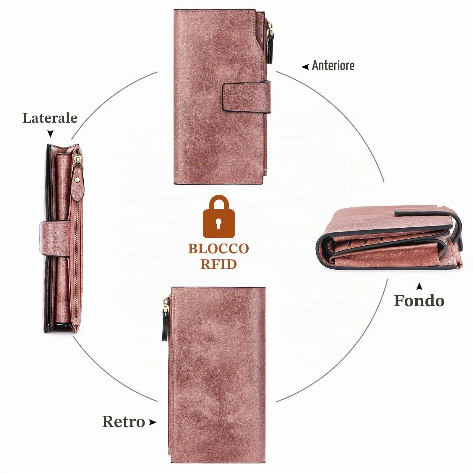 SENDEFN Portafoglio Donna Grande Capacità Pelle RFID Portamonete,con 20 Titolari di Carta Cerniera Portafoglio Donna - immagine 4