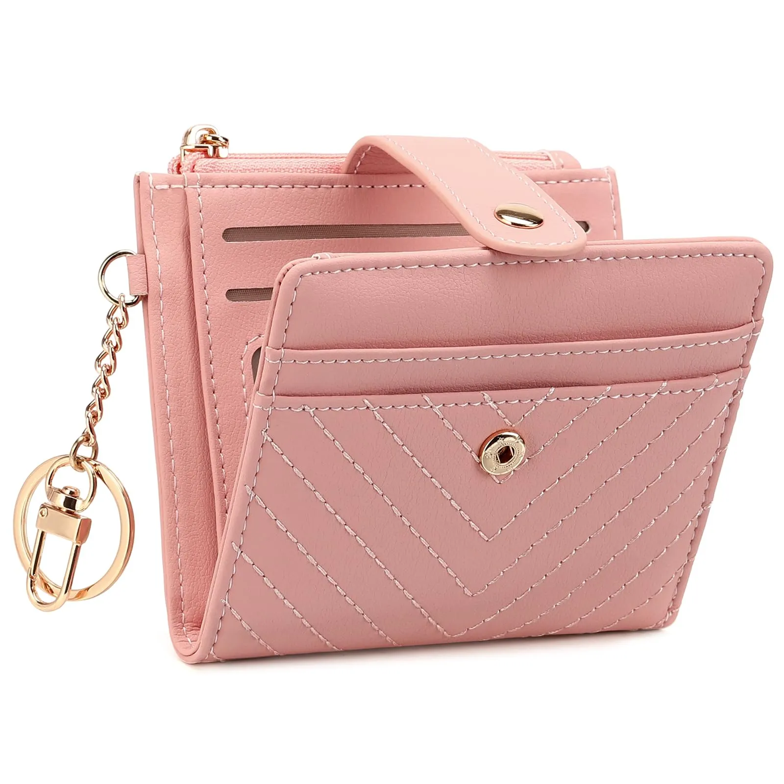 GAEKEAO Portafoglio Donna Piccolo con Blocco RFID, Portamonete Donna in Pelle PU con Cerniera e chiusura a Scatto Scomparti per Carte Multipli Porta Carte di Credito, Rosa Chiaro - immagine 1