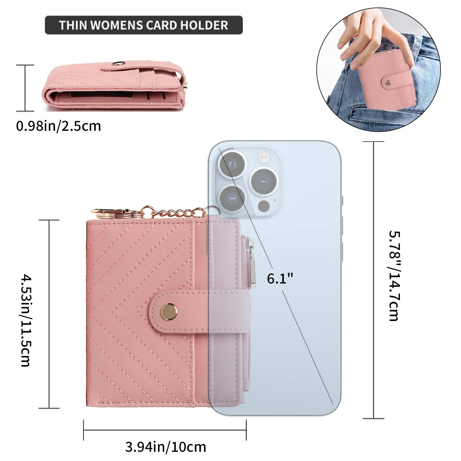 GAEKEAO Portafoglio Donna Piccolo con Blocco RFID, Portamonete Donna in Pelle PU con Cerniera e chiusura a Scatto Scomparti per Carte Multipli Porta Carte di Credito, Rosa Chiaro - immagine 3