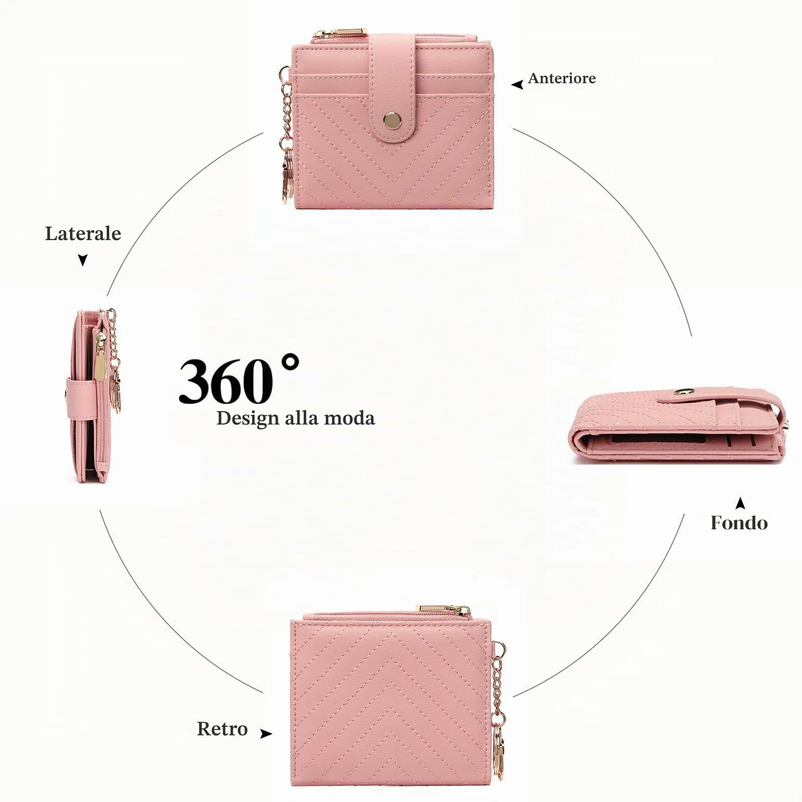 GAEKEAO Portafoglio Donna Piccolo con Blocco RFID, Portamonete Donna in Pelle PU con Cerniera e chiusura a Scatto Scomparti per Carte Multipli Porta Carte di Credito, Rosa Chiaro - immagine 6