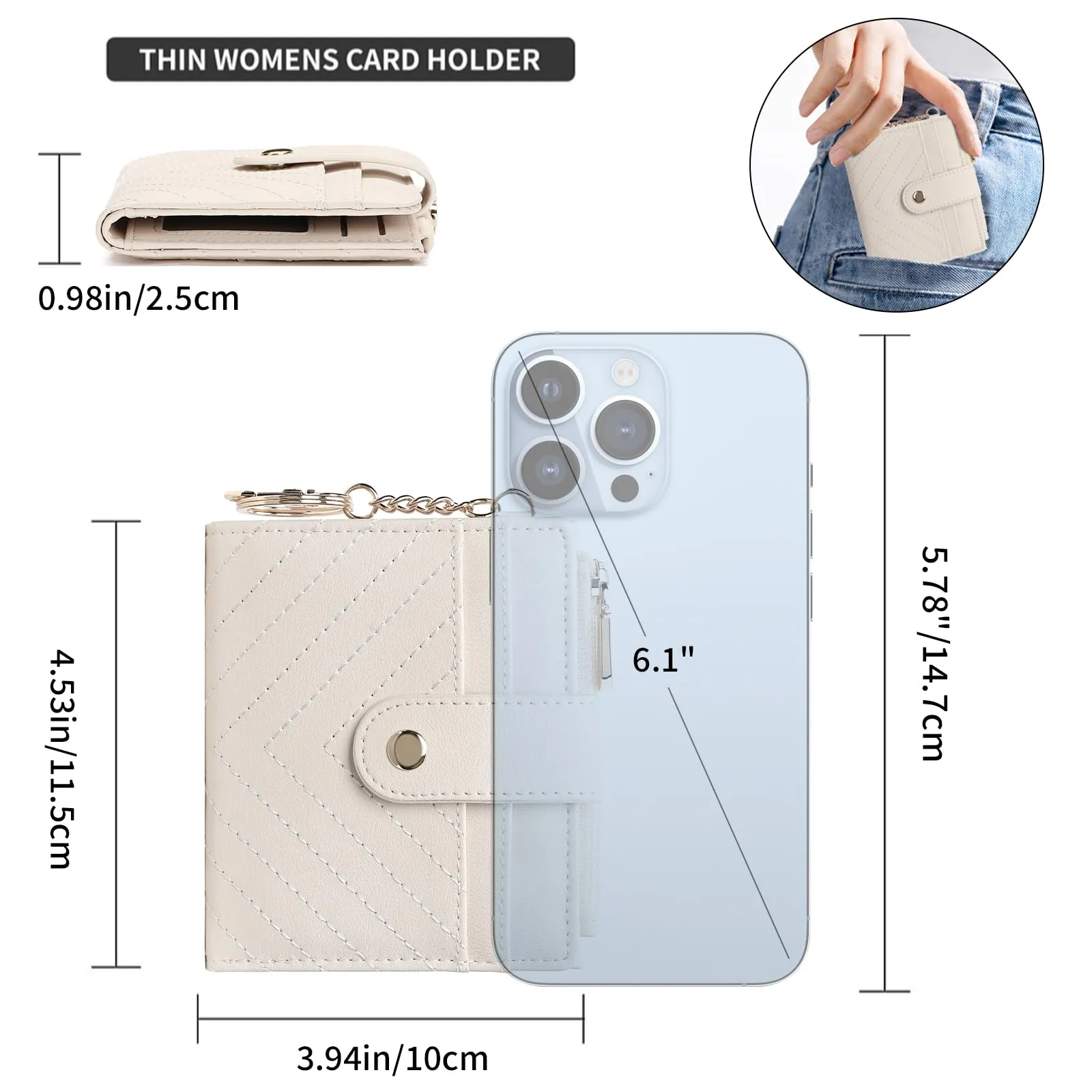 GAEKEAO Portafoglio Donna Piccolo con Blocco RFID, Portamonete Donna in Pelle PU con Cerniera e chiusura a Scatto Scomparti per Carte Multipli Porta Carte di Credito, Beige - immagine 3