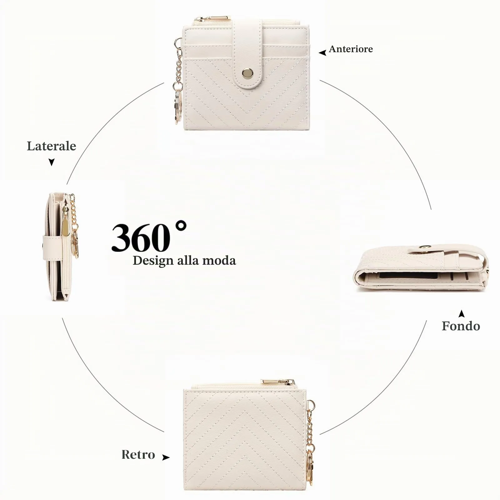 GAEKEAO Portafoglio Donna Piccolo con Blocco RFID, Portamonete Donna in Pelle PU con Cerniera e chiusura a Scatto Scomparti per Carte Multipli Porta Carte di Credito, Beige - immagine 5