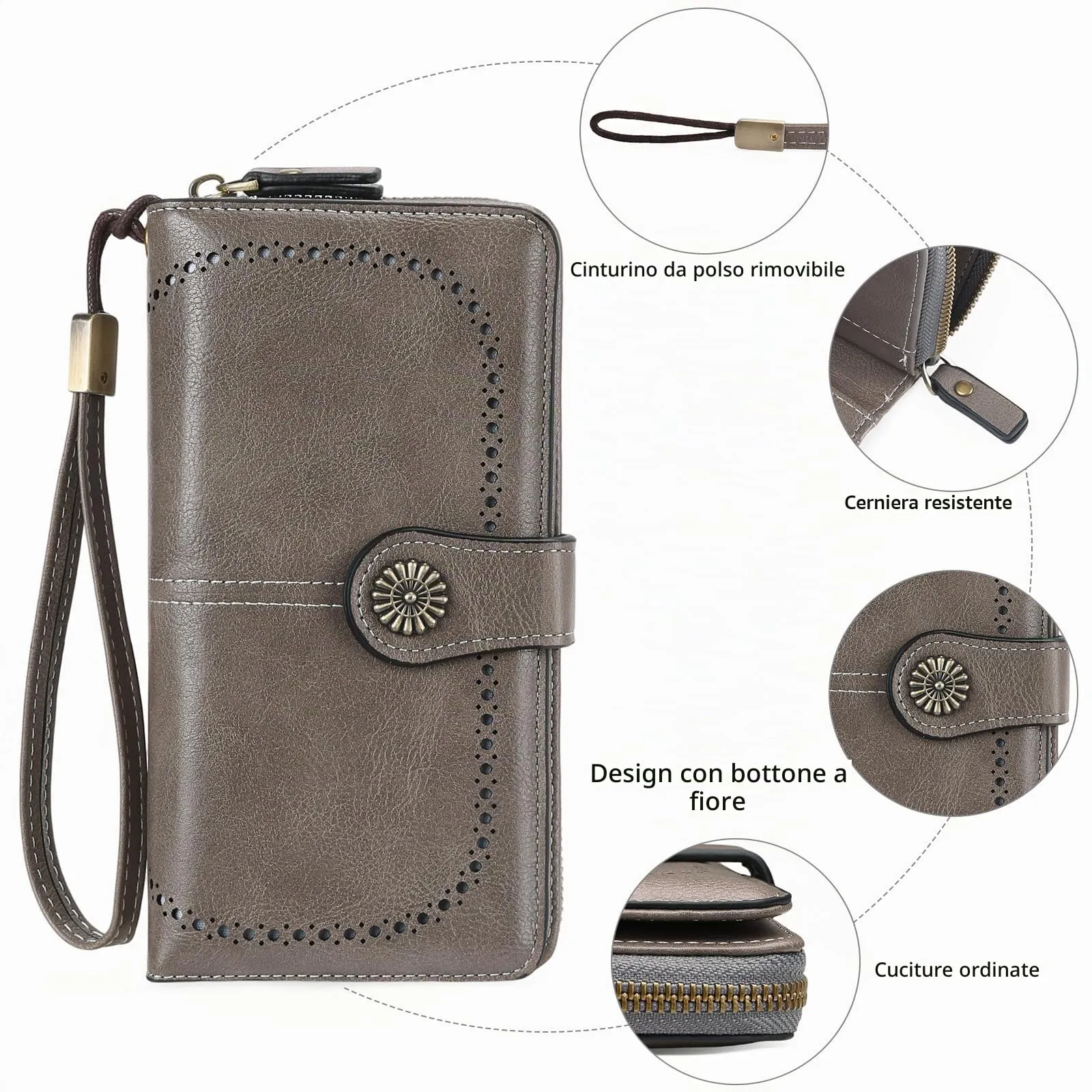 GOIACII Portafoglio Donna in Pelle PU con Blocco RFID Portafogli Grande Borsa Lunga da Donna Portamonete con 13 Scomparti per Carte - immagine 3