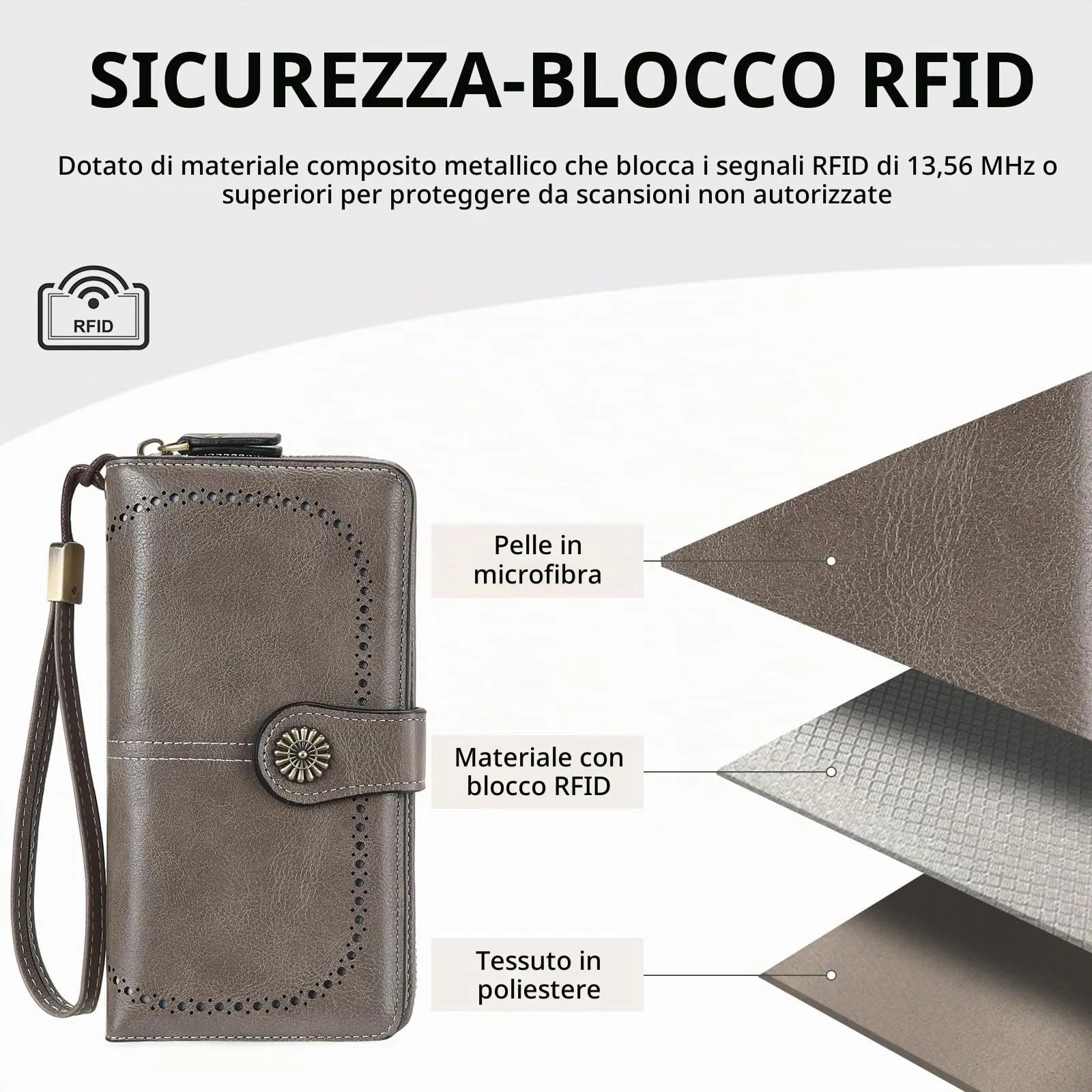 GOIACII Portafoglio Donna in Pelle PU con Blocco RFID Portafogli Grande Borsa Lunga da Donna Portamonete con 13 Scomparti per Carte - immagine 5