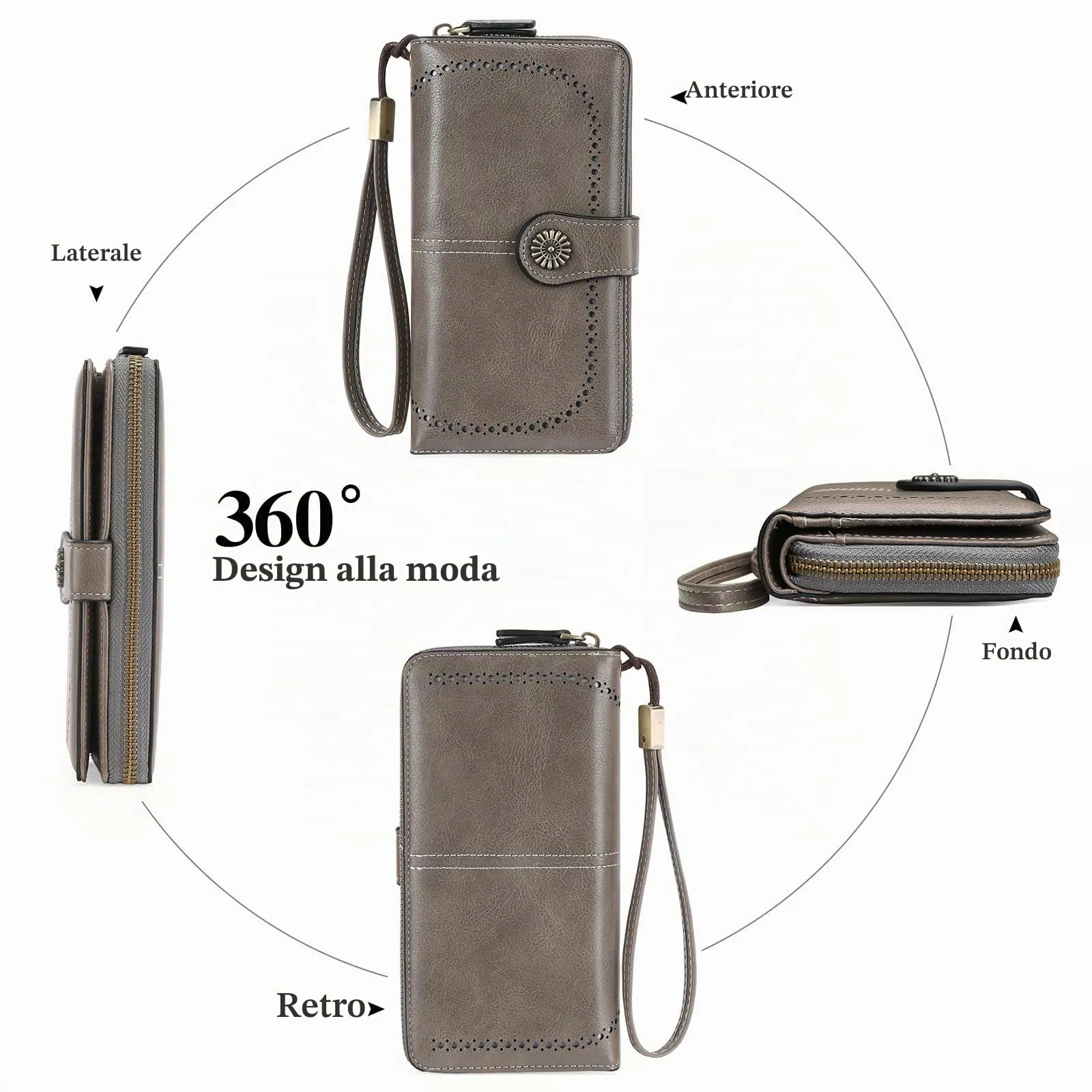 GOIACII Portafoglio Donna in Pelle PU con Blocco RFID Portafogli Grande Borsa Lunga da Donna Portamonete con 13 Scomparti per Carte - immagine 6