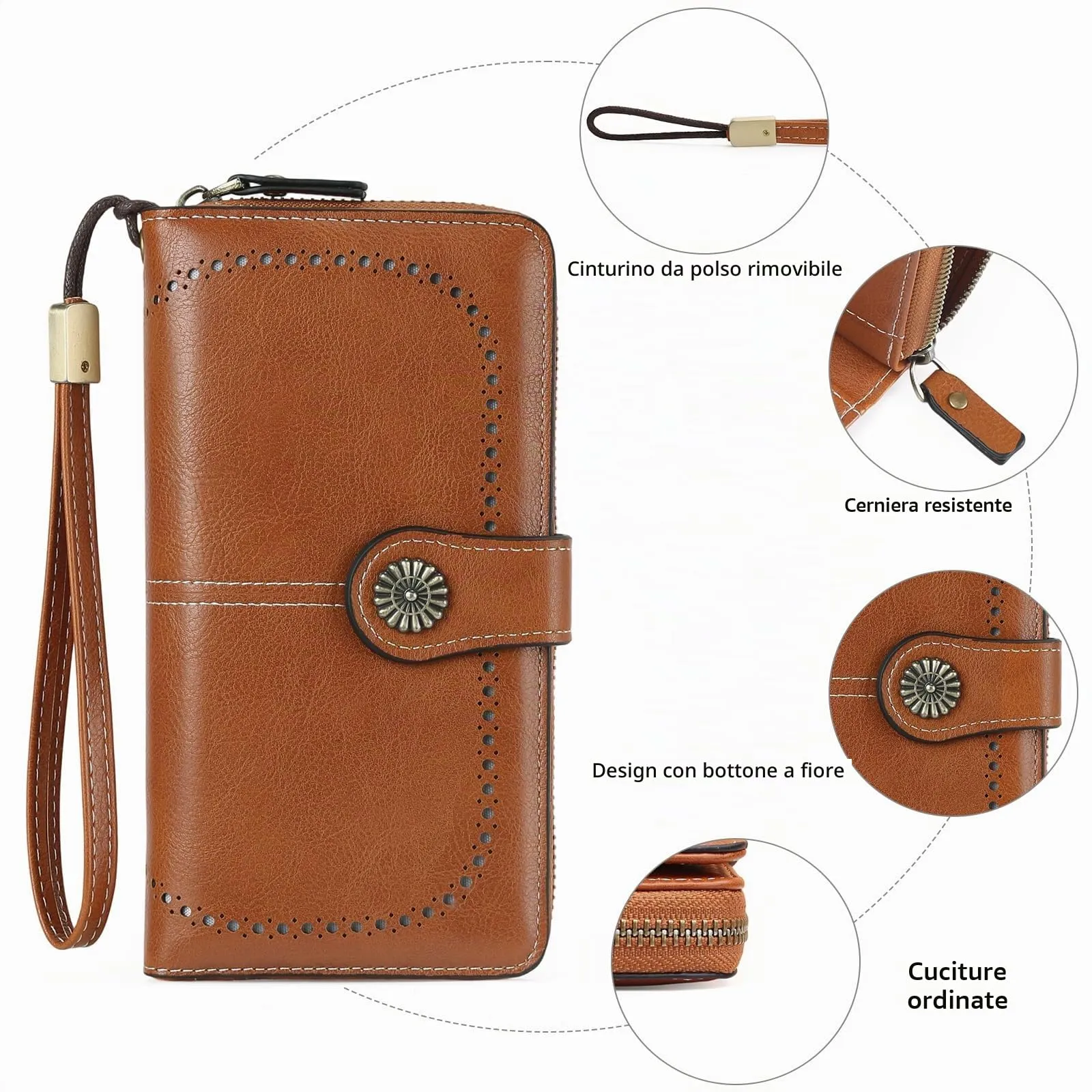 GOIACII Portafoglio Donna in Pelle PU con Blocco RFID Portafogli Grande Borsa Lunga da Donna Portamonete con 13 Scomparti per Carte - immagine 4