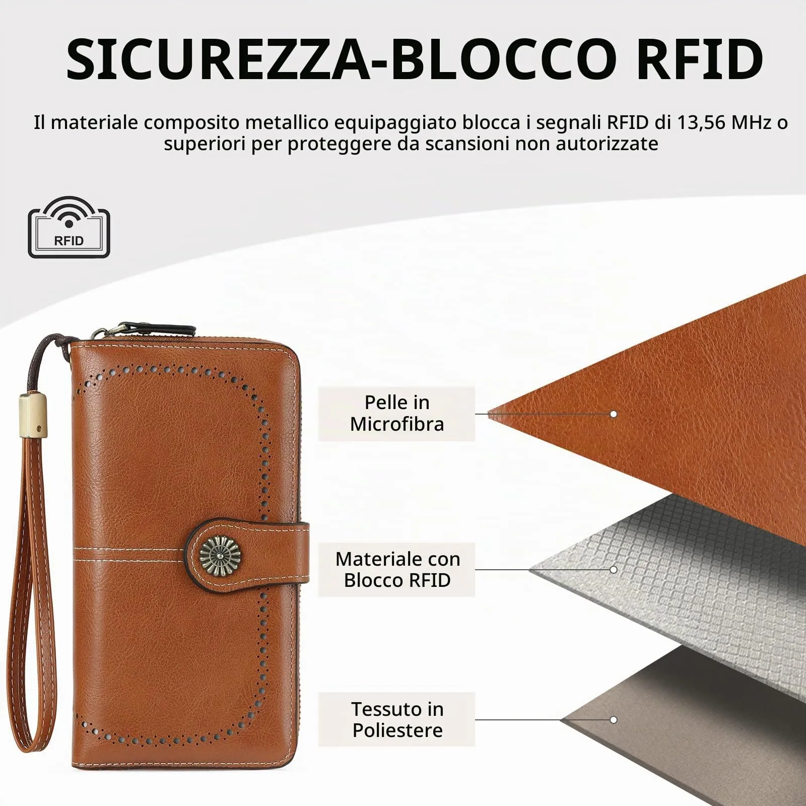 GOIACII Portafoglio Donna in Pelle PU con Blocco RFID Portafogli Grande Borsa Lunga da Donna Portamonete con 13 Scomparti per Carte - immagine 5