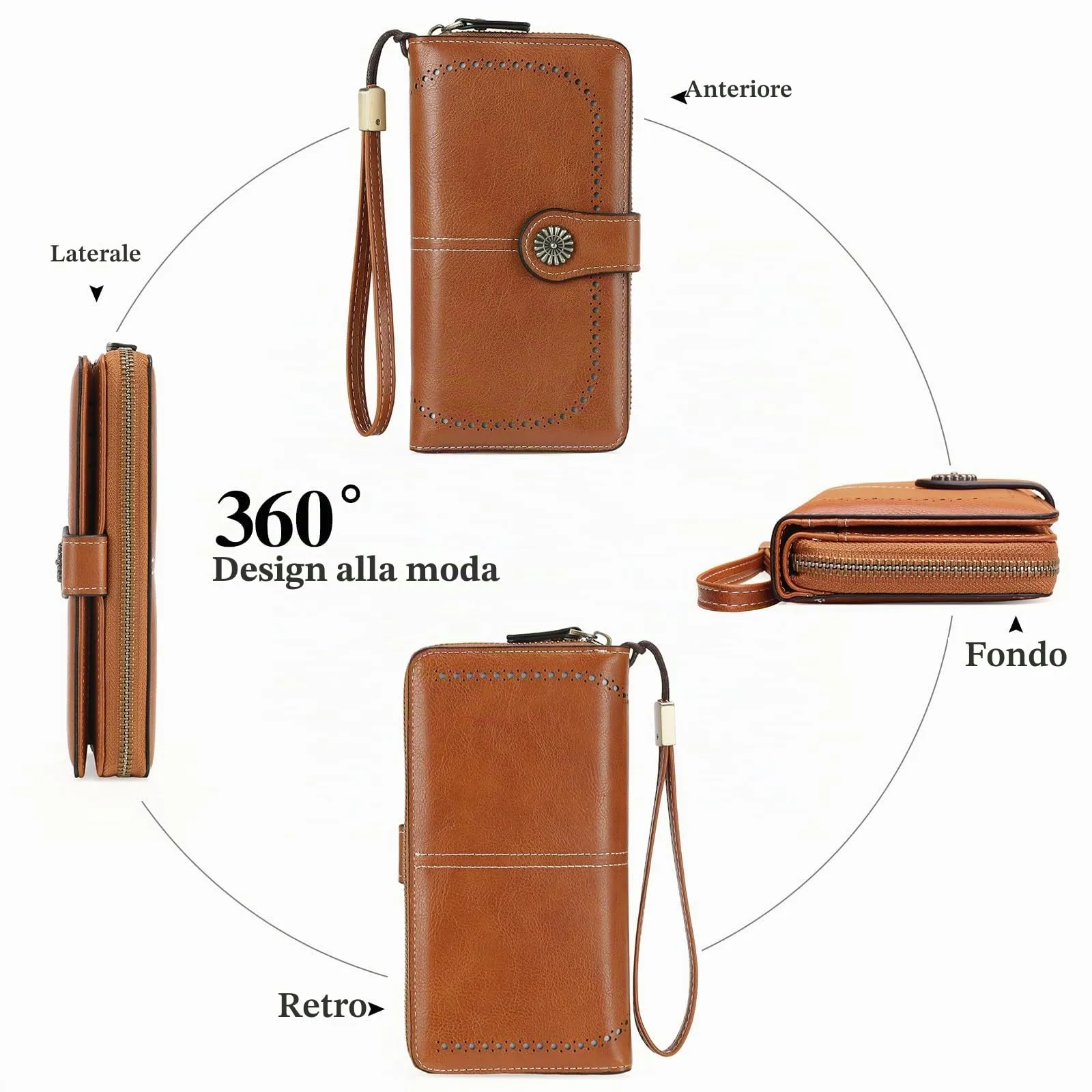 GOIACII Portafoglio Donna in Pelle PU con Blocco RFID Portafogli Grande Borsa Lunga da Donna Portamonete con 13 Scomparti per Carte - immagine 6