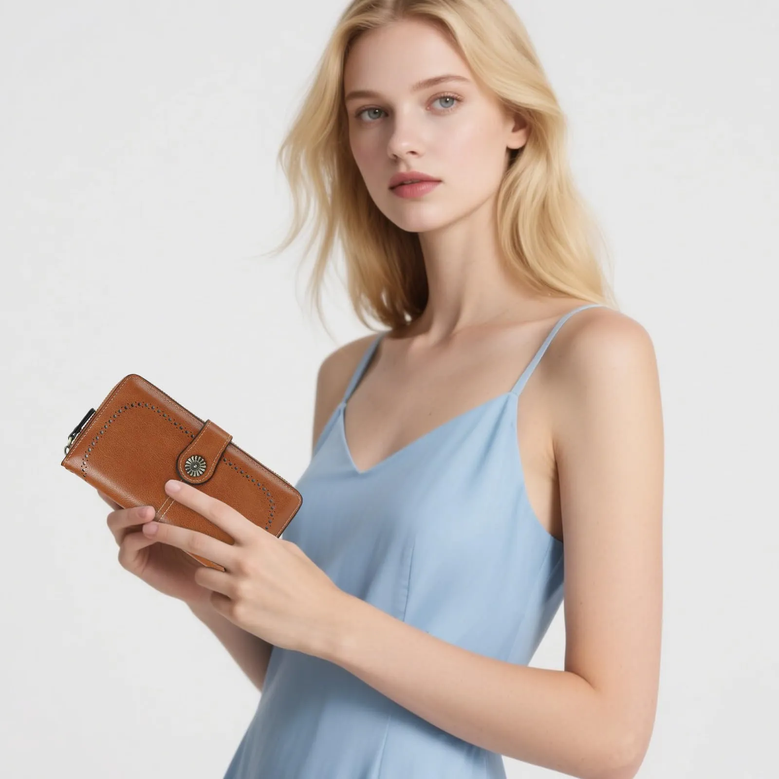 GOIACII Portafoglio Donna in Pelle PU con Blocco RFID Portafogli Grande Borsa Lunga da Donna Portamonete con 13 Scomparti per Carte - immagine 7