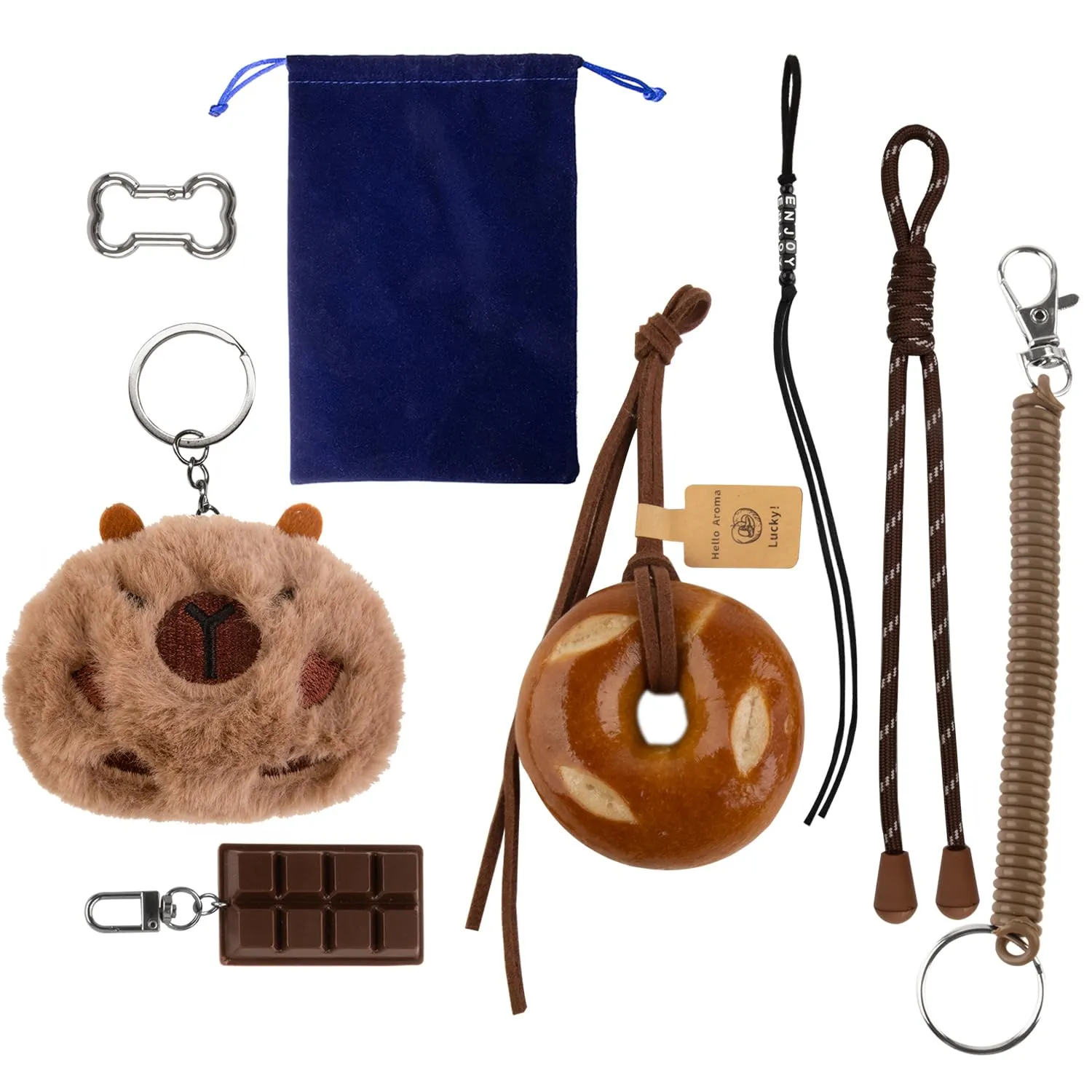 Georgie Porgy Portachiavi Borse Accessori per Donna Borsa Ciondolo Borsa Charm Zaino Scuola Borsa Sportiva Cute Keychain Regali per Ragazze (Capybara Pane Enjoy) - immagine 2