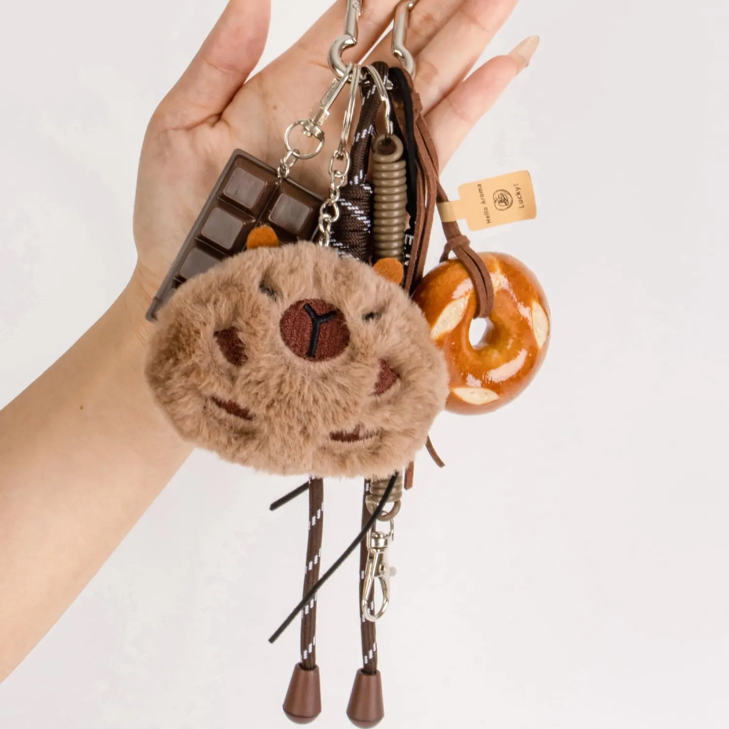 Georgie Porgy Portachiavi Borse Accessori per Donna Borsa Ciondolo Borsa Charm Zaino Scuola Borsa Sportiva Cute Keychain Regali per Ragazze (Capybara Pane Enjoy) - immagine 3
