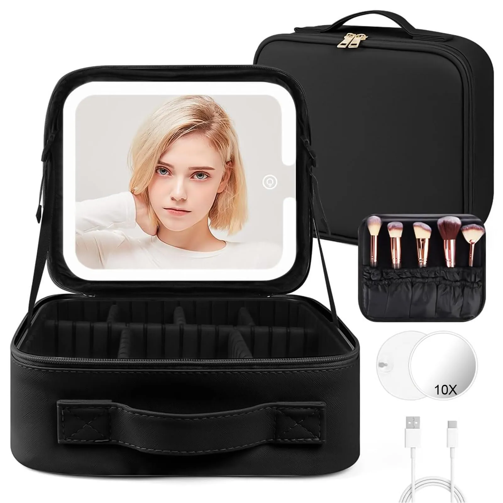 OSDUE Beauty Case da Viaggio Donna, con Specchio LED, Divisore, 23x26cm - immagine 1