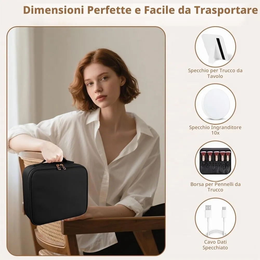 OSDUE Beauty Case da Viaggio Donna, con Specchio LED, Divisore, 23x26cm - immagine 6