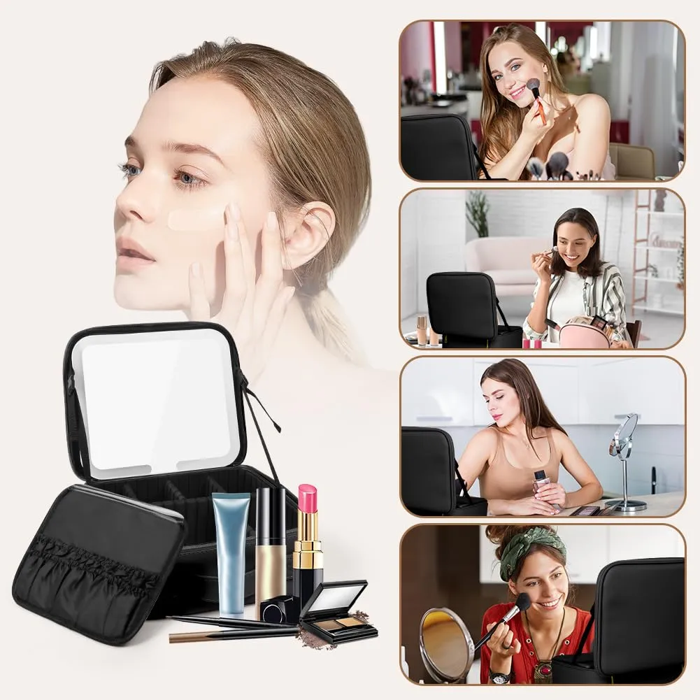 OSDUE Beauty Case da Viaggio Donna, con Specchio LED, Divisore, 23x26cm - immagine 7
