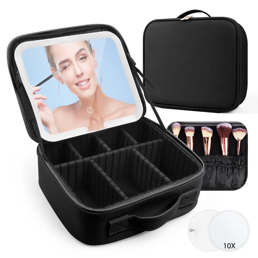 OSDUE Beauty Case da Viaggio Donna, con Specchio LED, Divisore, 23x26cm - immagine 8