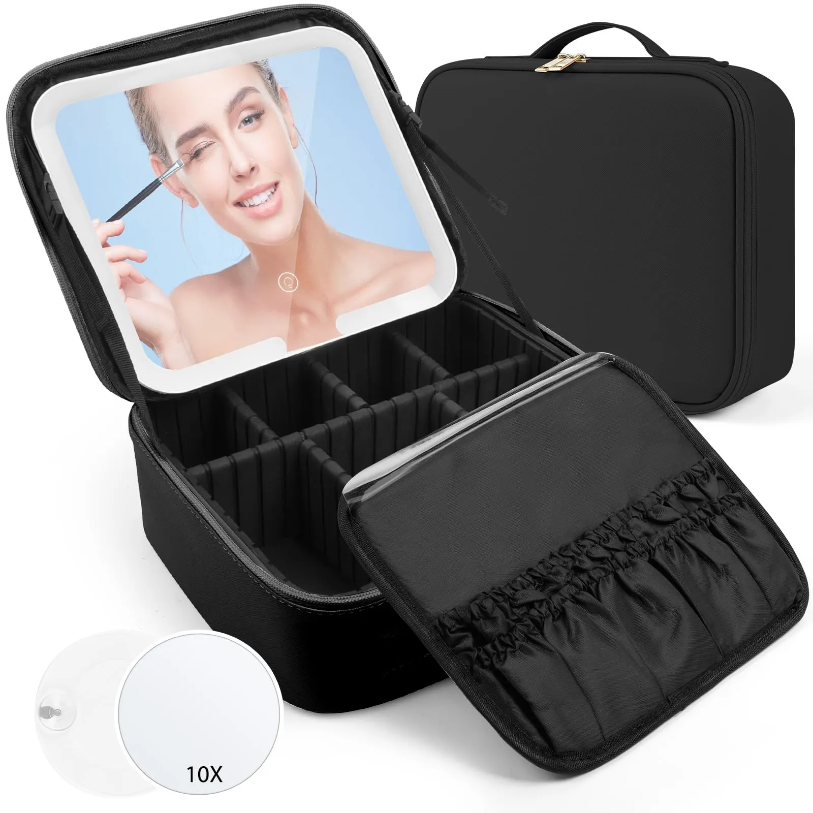 OSDUE Beauty Case da Viaggio Donna, con Specchio LED, Divisore, 23x26cm - immagine 9