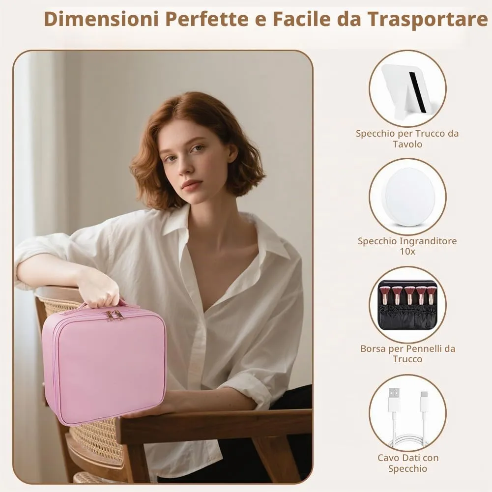 OSDUE Beauty Case da Viaggio Donna, con Specchio LED, Divisore, 23x26cm - immagine 6