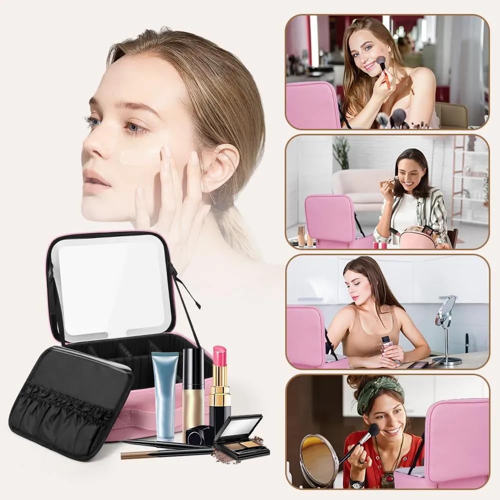 OSDUE Beauty Case da Viaggio Donna, con Specchio LED, Divisore, 23x26cm - immagine 7