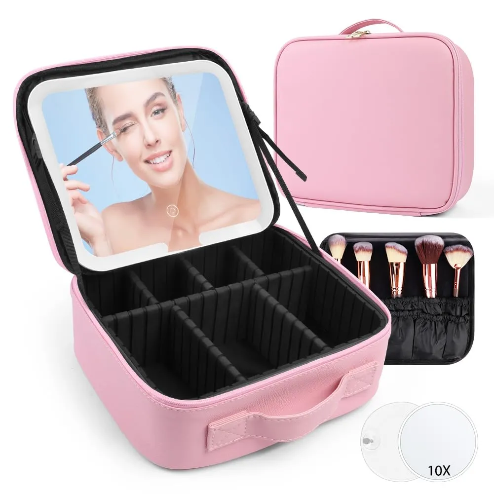 OSDUE Beauty Case da Viaggio Donna, con Specchio LED, Divisore, 23x26cm - immagine 8