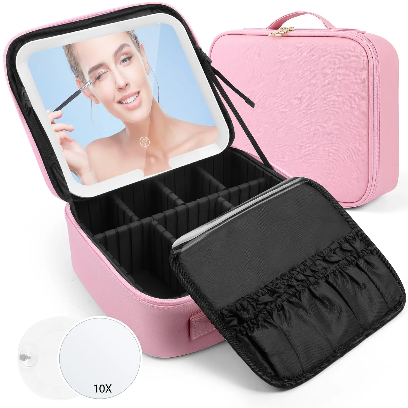 OSDUE Beauty Case da Viaggio Donna, con Specchio LED, Divisore, 23x26cm - immagine 9