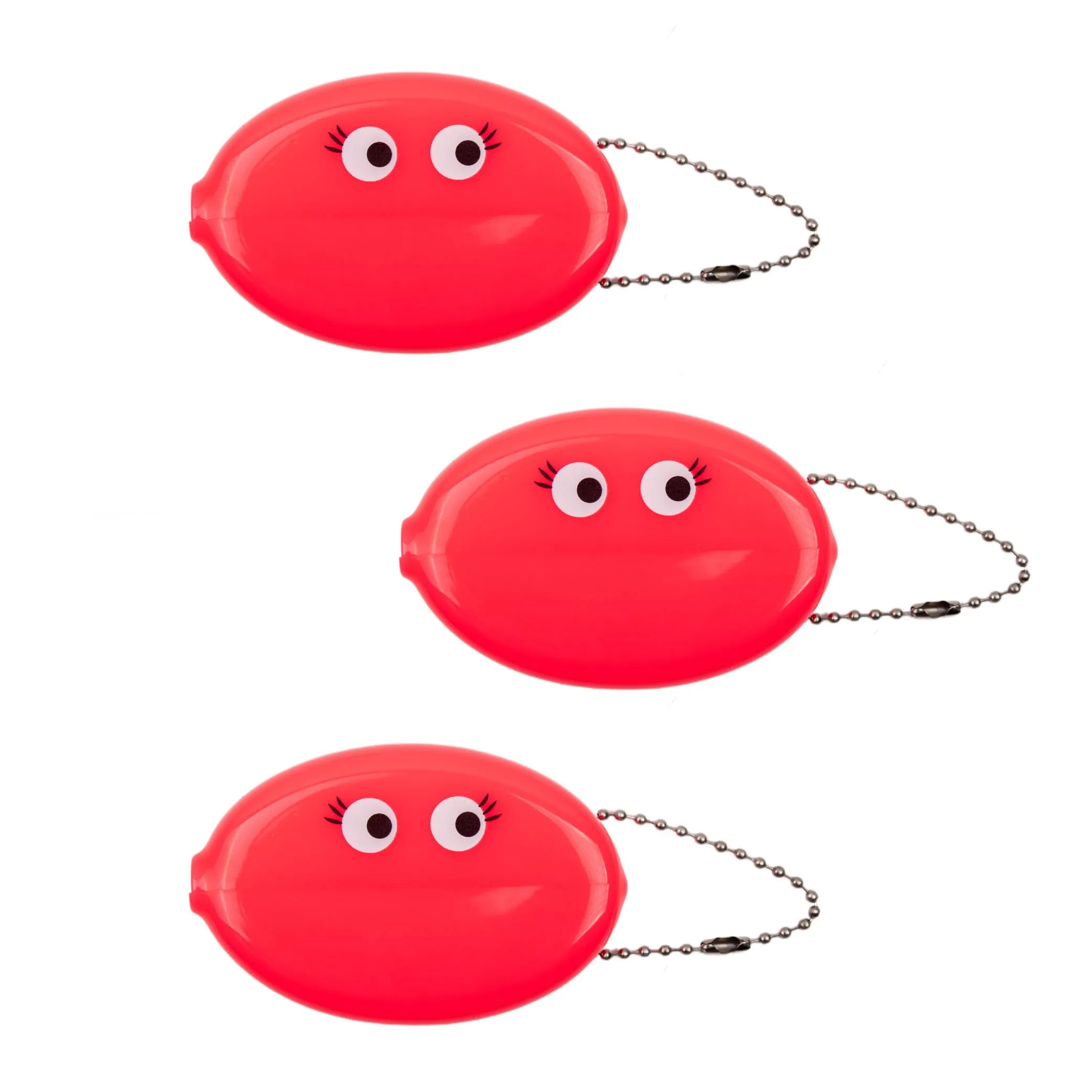 Fisura – Portamonete ovale in gomma “Ojos” rosa. Portamonete retrò con catenella, portafoglio tascabile unisex, accessorio pratico e creativo. 3 pezzi. - immagine 1