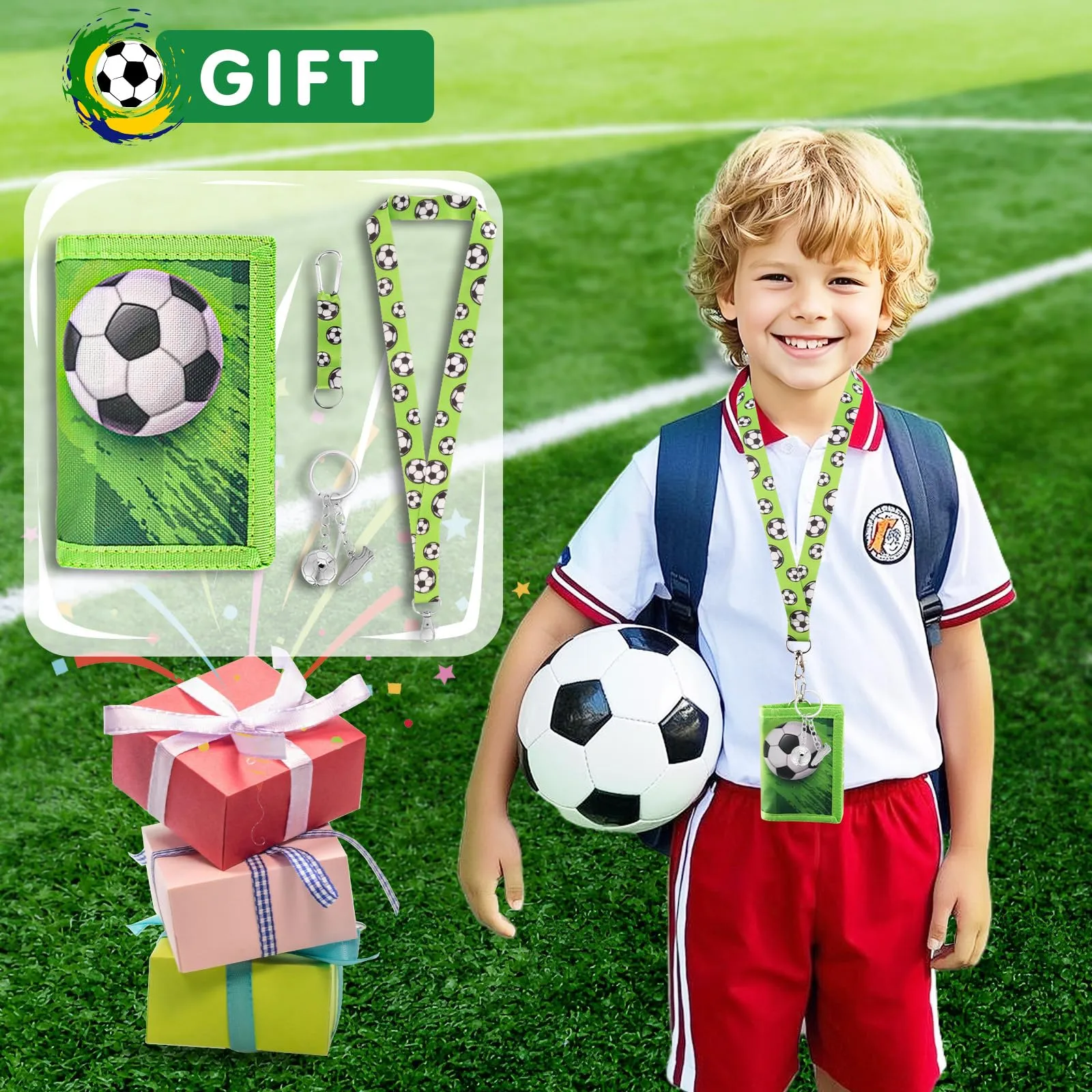GADITIEK Marsupio da collo per bambini, portafoglio per bambini con portachiavi, regali di calcio per ragazzi, portafoglio per ragazzi per compleanni (Soccer - New) - immagine 7