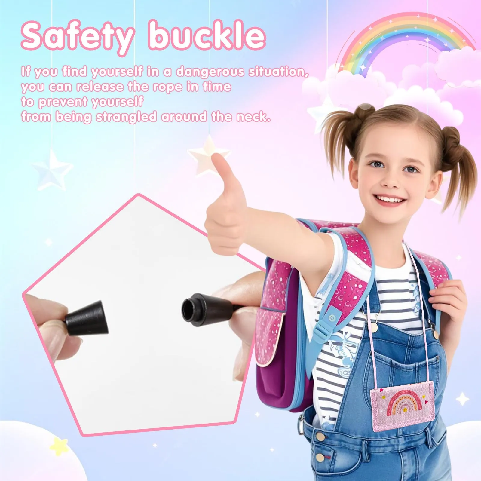 GADITIEK GADITIEKMarsupio da collo per ragazze, portafoglio per bambini con portachiavi, portafoglio per bambini per ragazze, compleanni (Rainbow) - immagine 5