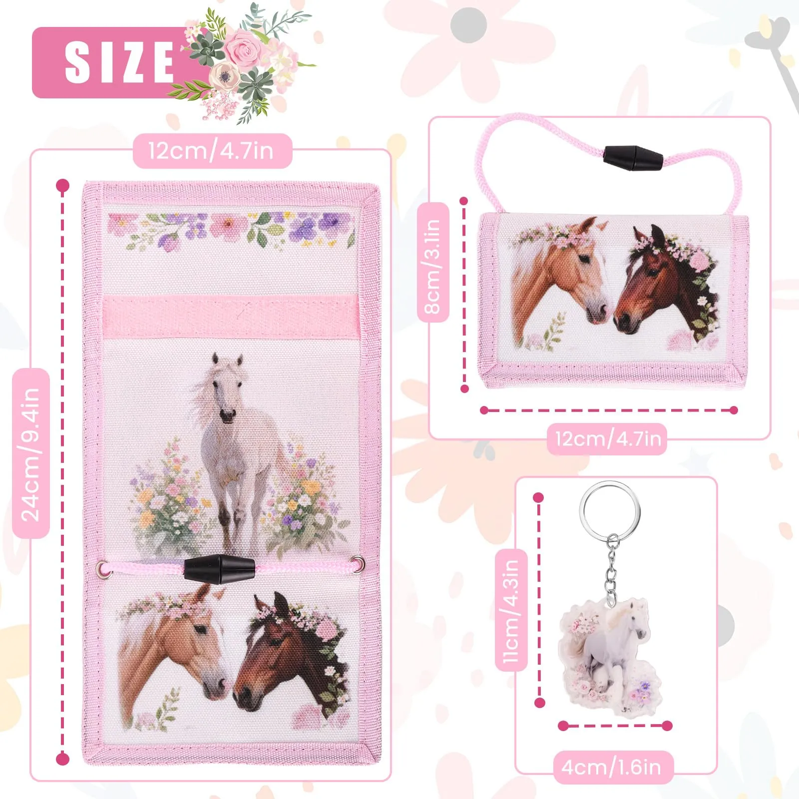 GADITIEK Marsupio da collo per ragazze, portafoglio per bambini con portachiavi, portafoglio per bambini per ragazze, compleanni (Horse) - immagine 2