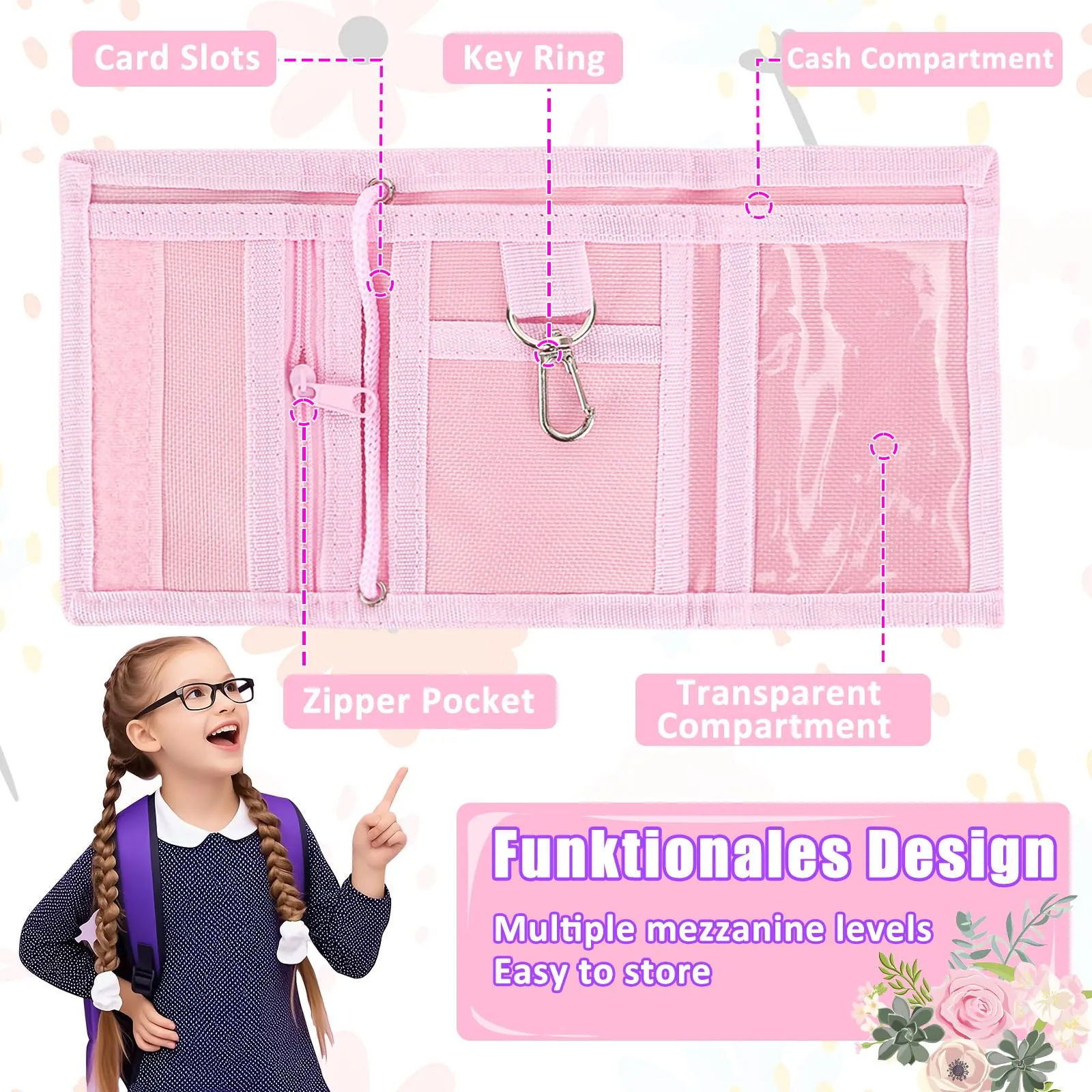 GADITIEK Marsupio da collo per ragazze, portafoglio per bambini con portachiavi, portafoglio per bambini per ragazze, compleanni (Horse) - immagine 3