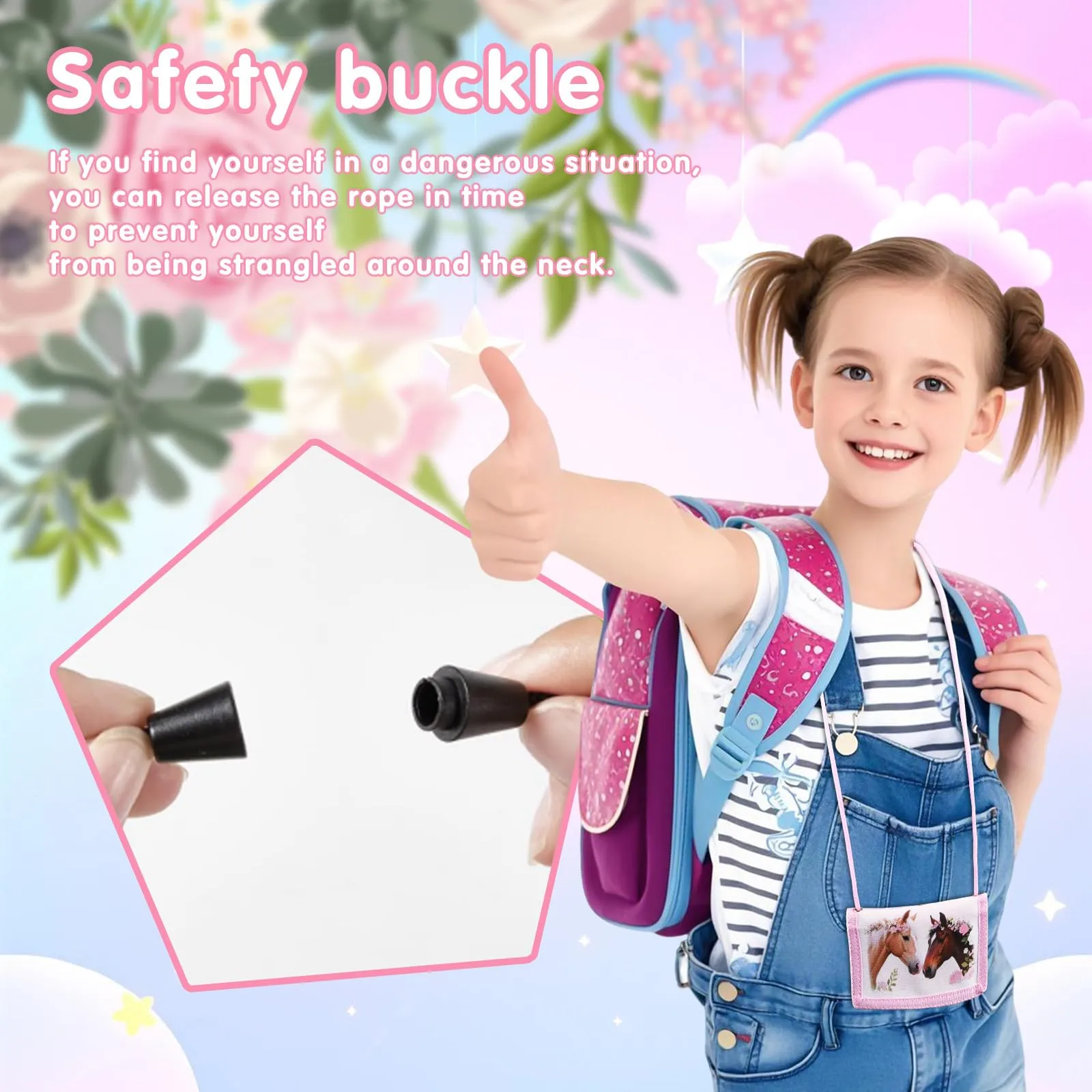 GADITIEK Marsupio da collo per ragazze, portafoglio per bambini con portachiavi, portafoglio per bambini per ragazze, compleanni (Horse) - immagine 5