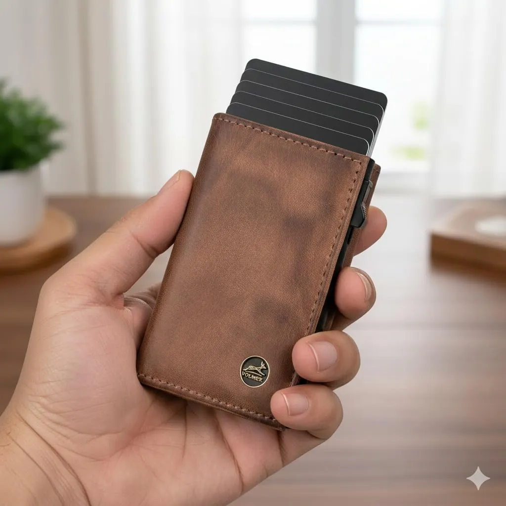 Fa.Volmer Porta carte con portamonete in vera pelle per uomo e donna | 11 carte | protezione RFID | Portafoglio VO44 (Antique Brown, piccolo scomparto per monete) - immagine 2