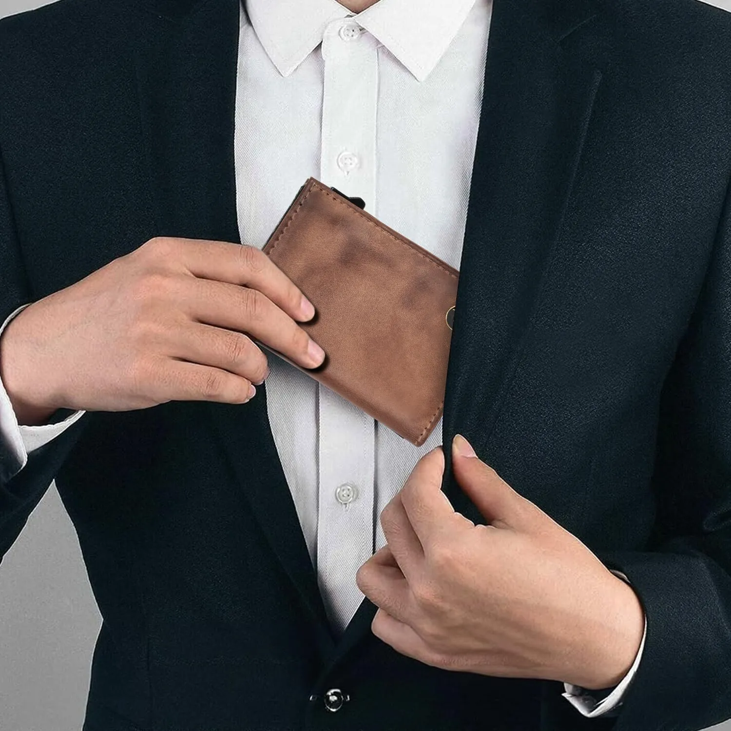 Fa.Volmer Porta carte con portamonete in vera pelle per uomo e donna | 11 carte | protezione RFID | Portafoglio VO44 (Antique Brown, piccolo scomparto per monete) - immagine 5