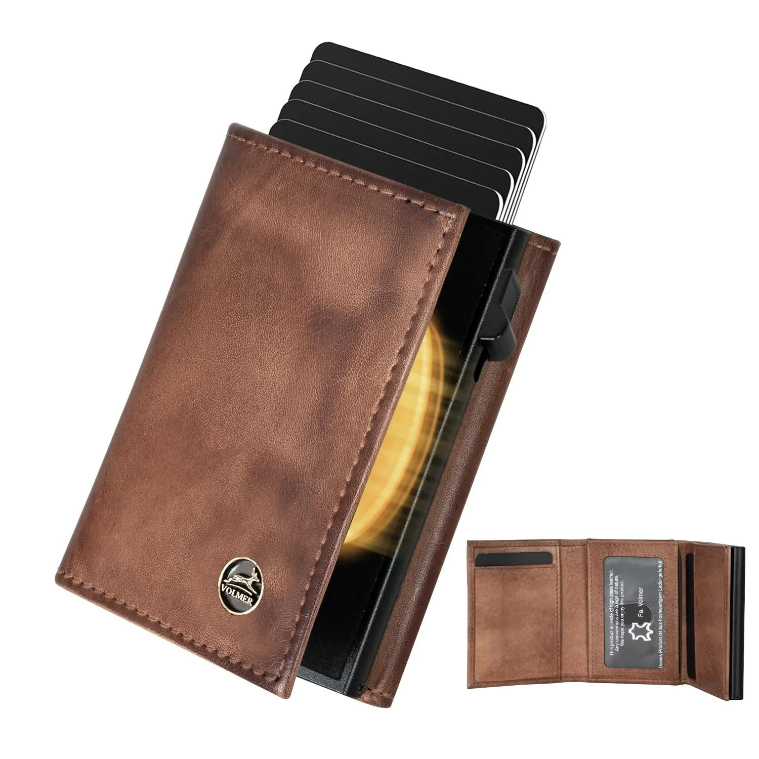 Fa.Volmer Porta carte con portamonete in vera pelle per uomo e donna | 11 carte | protezione RFID | Portafoglio VO44 (Antique Brown, piccolo scomparto per monete) - immagine 7