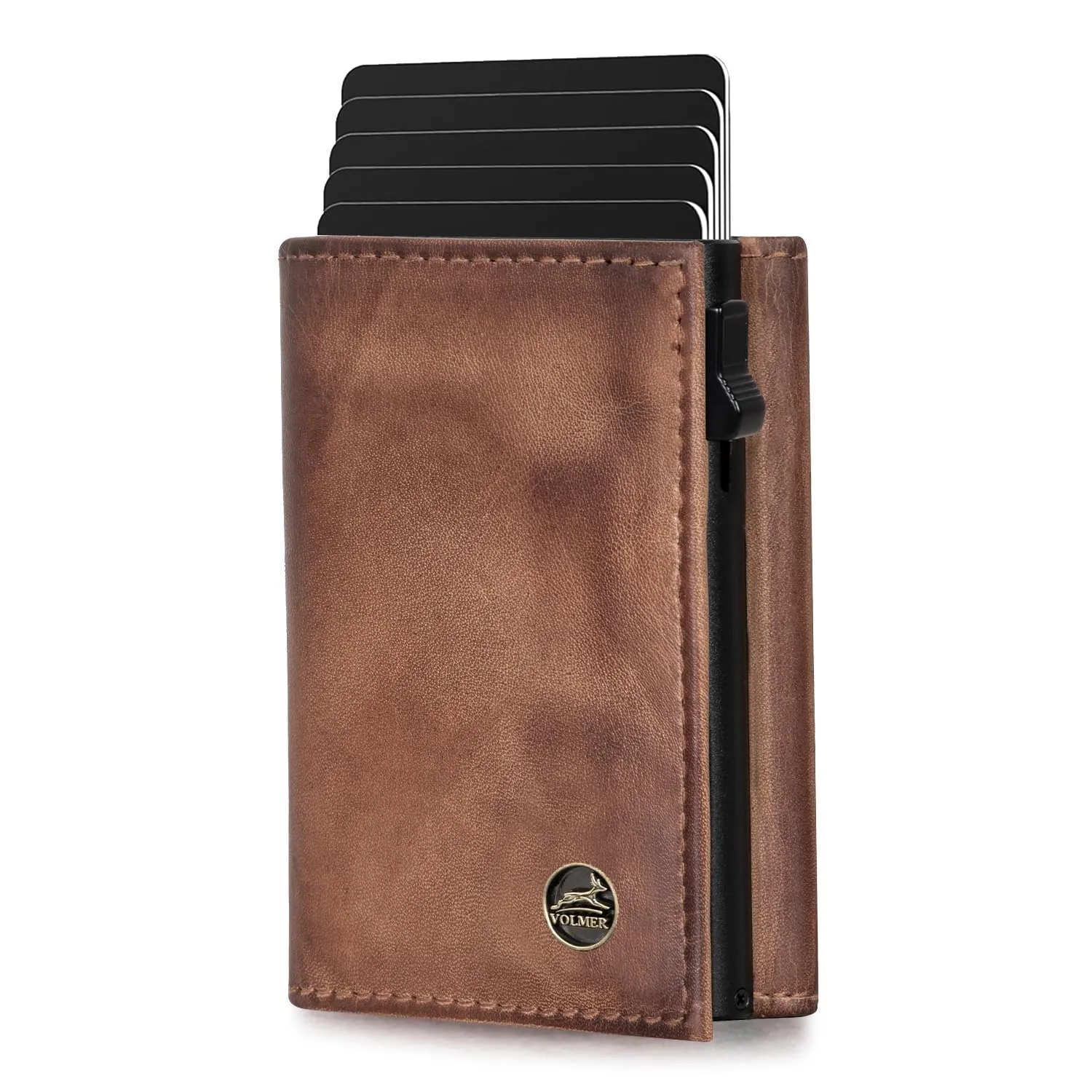 Fa.Volmer Porta carte con portamonete in vera pelle per uomo e donna | 11 carte | protezione RFID | Portafoglio VO44 (Antique Brown, piccolo scomparto per monete) - immagine 8
