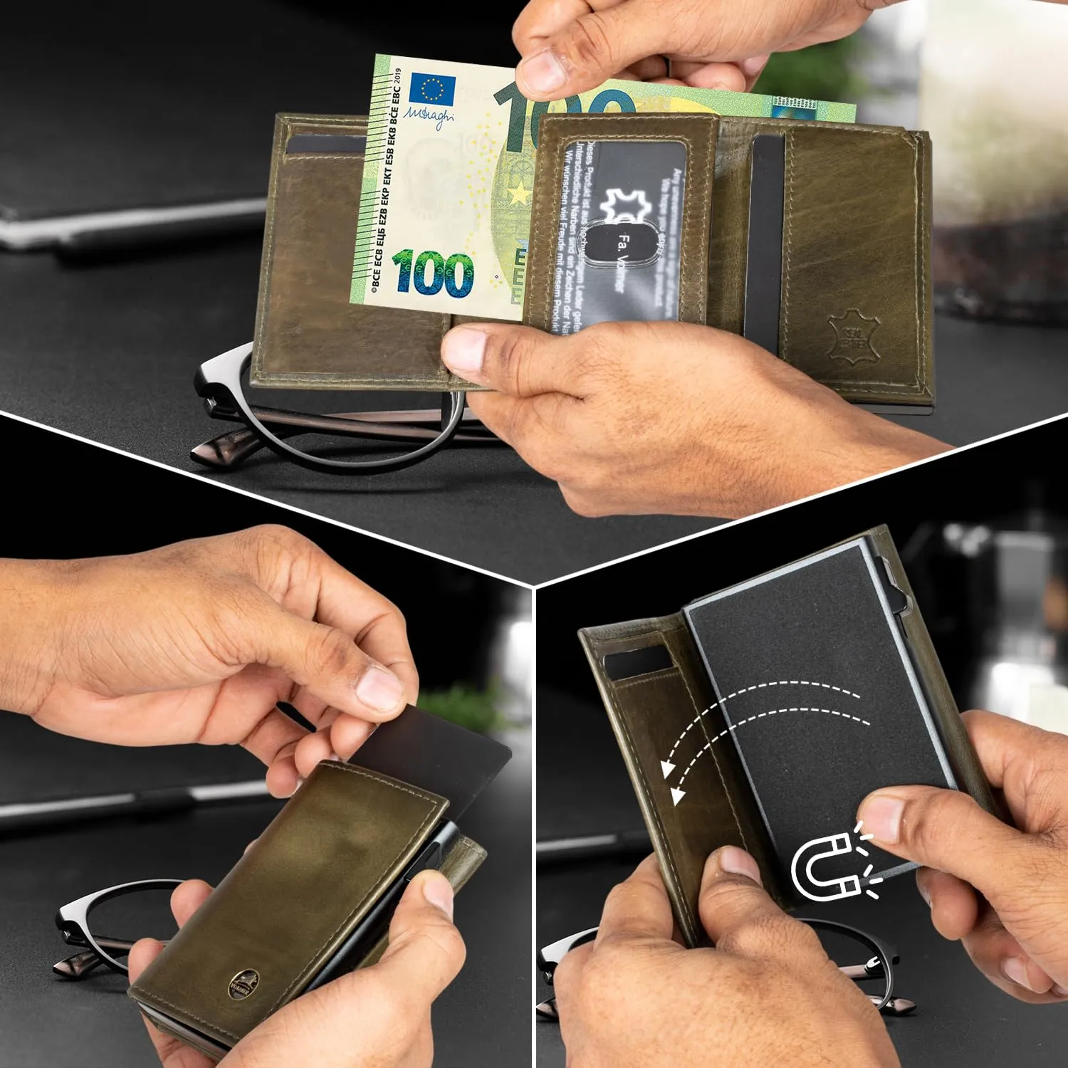 Fa.Volmer Porta carte con portamonete in vera pelle per uomo e donna | 11 carte | protezione RFID | Portafoglio VO44 (Hunter Green, Ampio scomparto per monete) - immagine 4