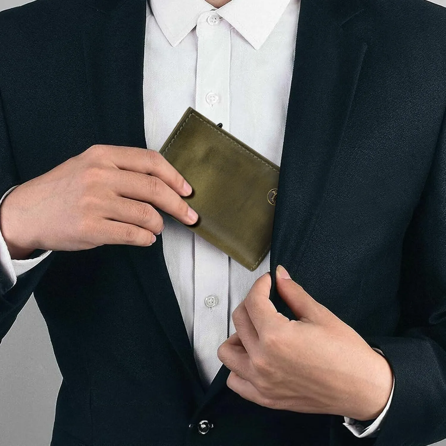 Fa.Volmer Porta carte con portamonete in vera pelle per uomo e donna | 11 carte | protezione RFID | Portafoglio VO44 (Hunter Green, Ampio scomparto per monete) - immagine 5