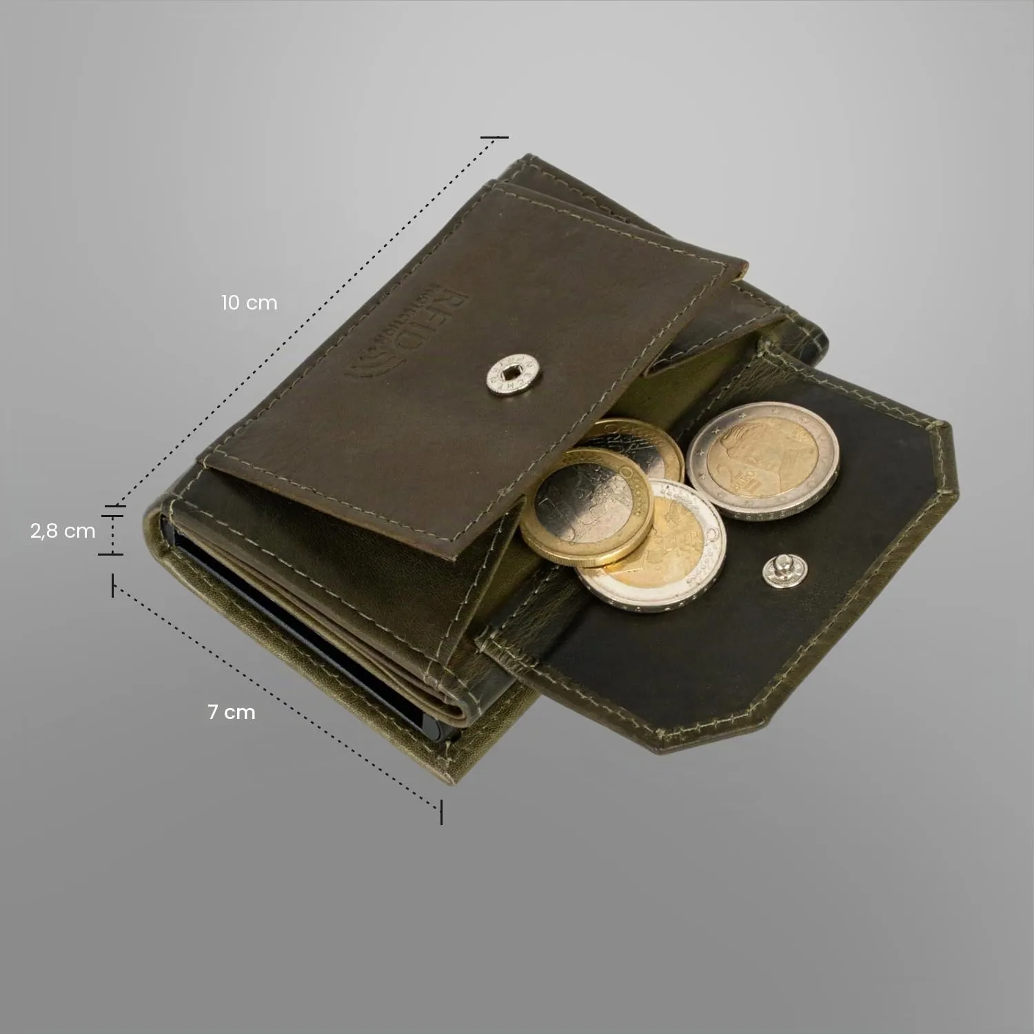 Fa.Volmer Porta carte con portamonete in vera pelle per uomo e donna | 11 carte | protezione RFID | Portafoglio VO44 (Hunter Green, Ampio scomparto per monete) - immagine 6