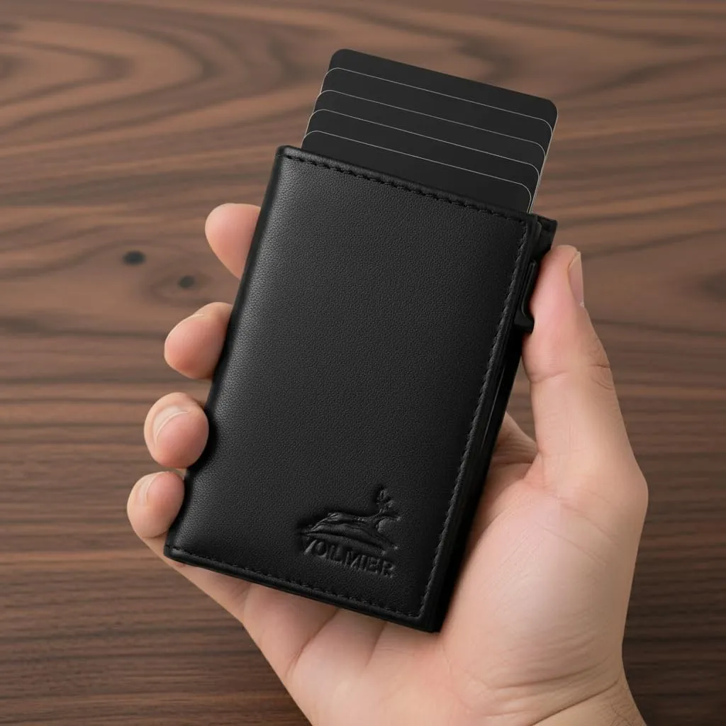 Fa.Volmer Porta carte con portamonete in vera pelle per uomo e donna | 11 carte | protezione RFID | Portafoglio VO44 (Black, piccolo scomparto per monete) - immagine 2