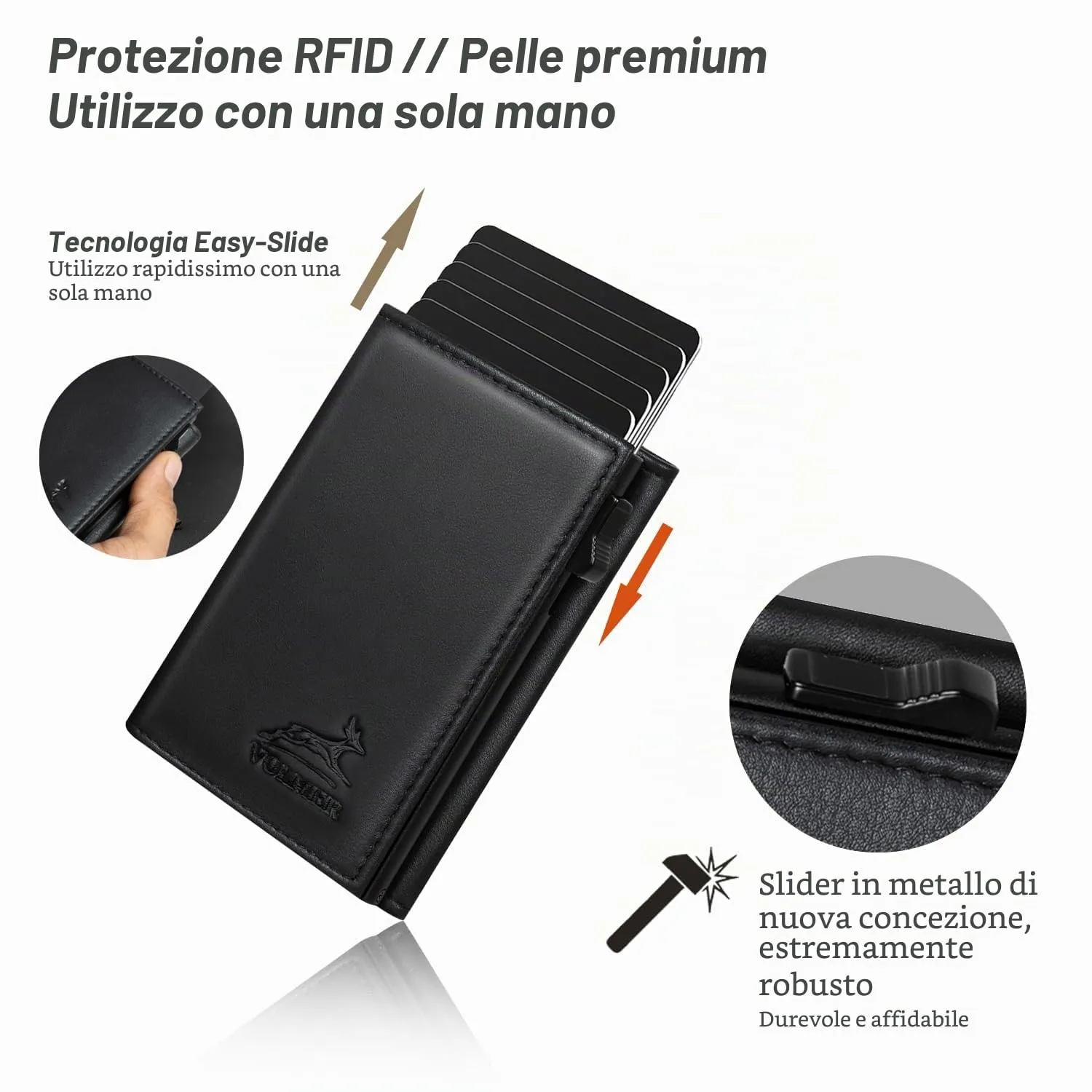 Fa.Volmer Porta carte con portamonete in vera pelle per uomo e donna | 11 carte | protezione RFID | Portafoglio VO44 (Black, piccolo scomparto per monete) - immagine 5