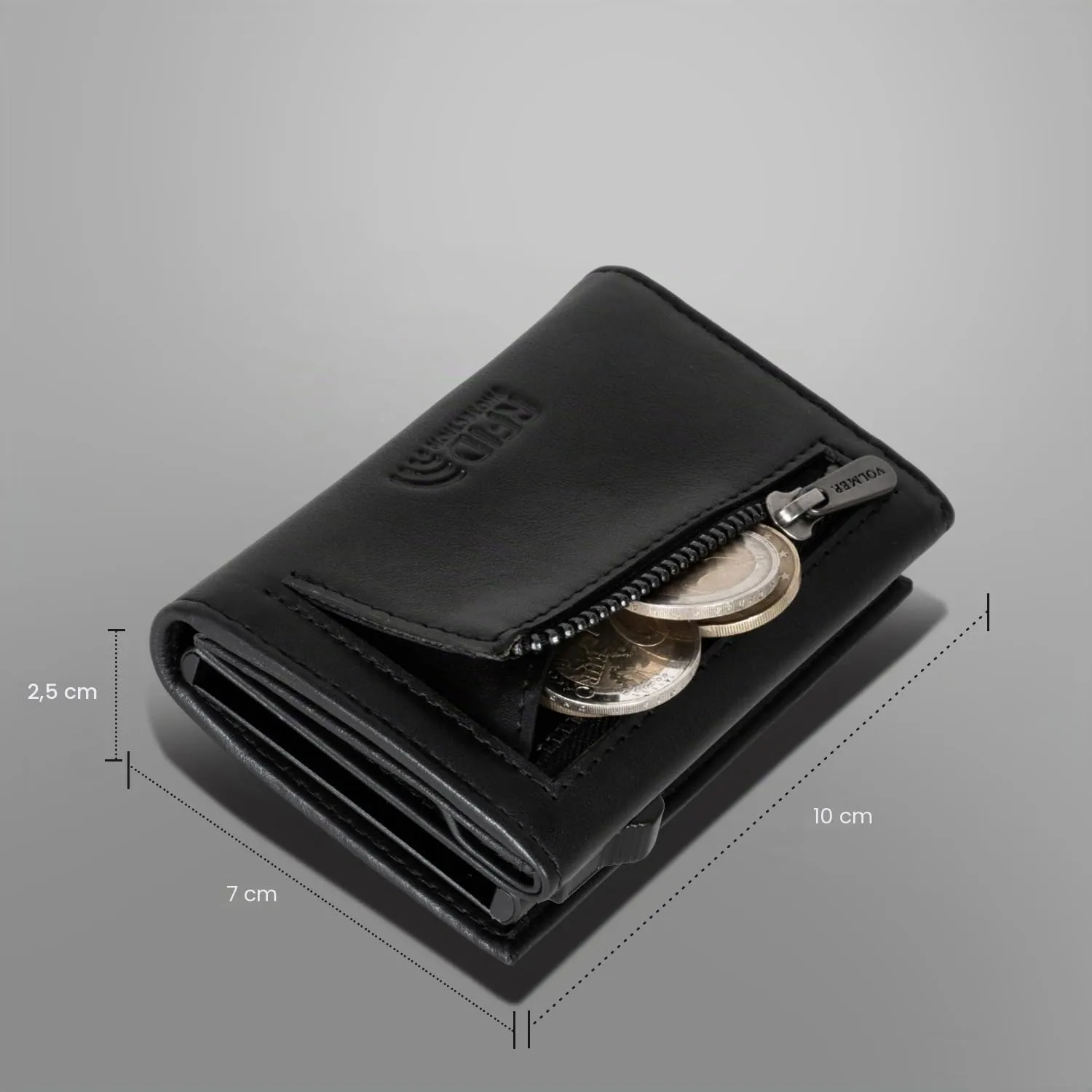 Fa.Volmer Porta carte con portamonete in vera pelle per uomo e donna | 11 carte | protezione RFID | Portafoglio VO44 (Black, piccolo scomparto per monete) - immagine 6