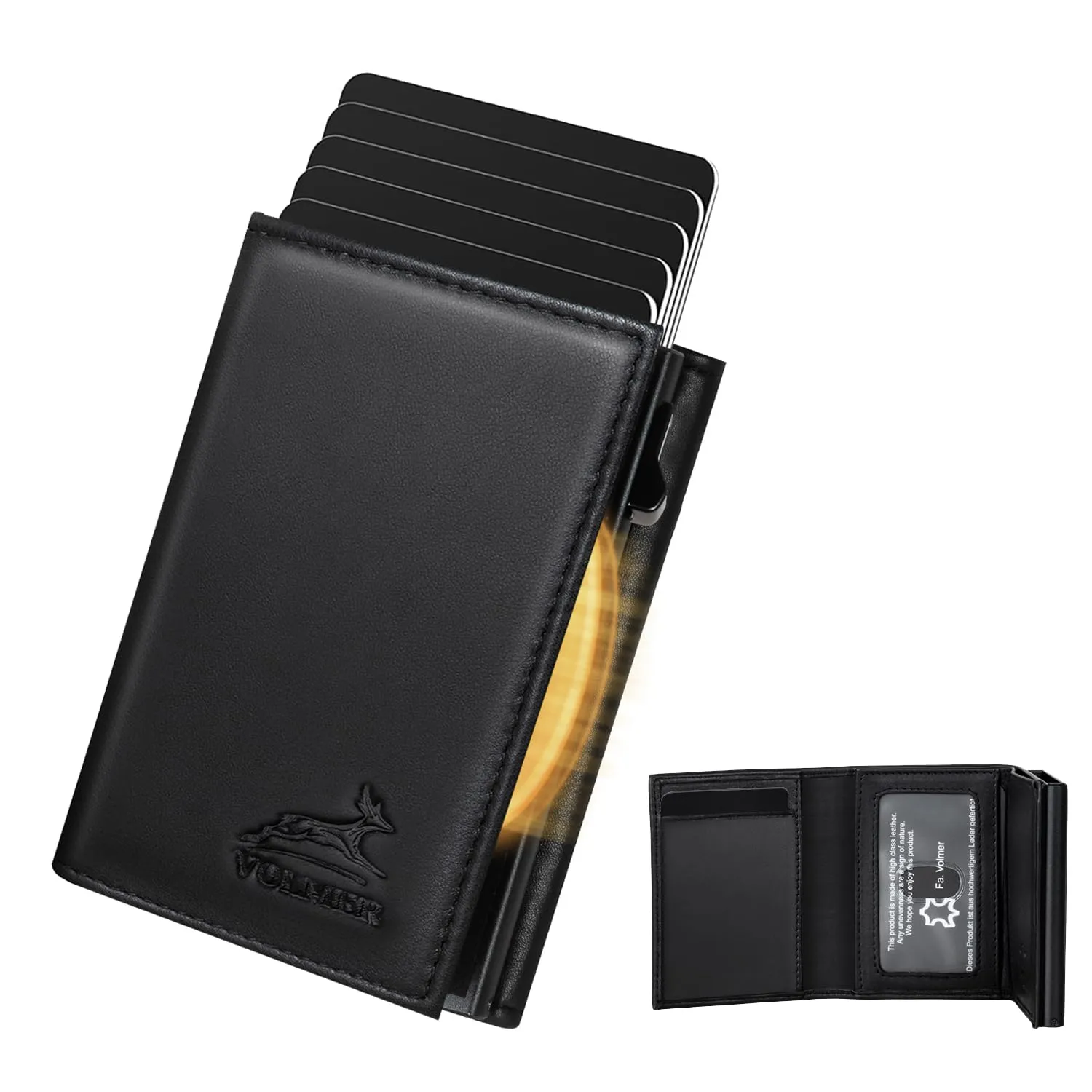 Fa.Volmer Porta carte con portamonete in vera pelle per uomo e donna | 11 carte | protezione RFID | Portafoglio VO44 (Black, piccolo scomparto per monete) - immagine 7
