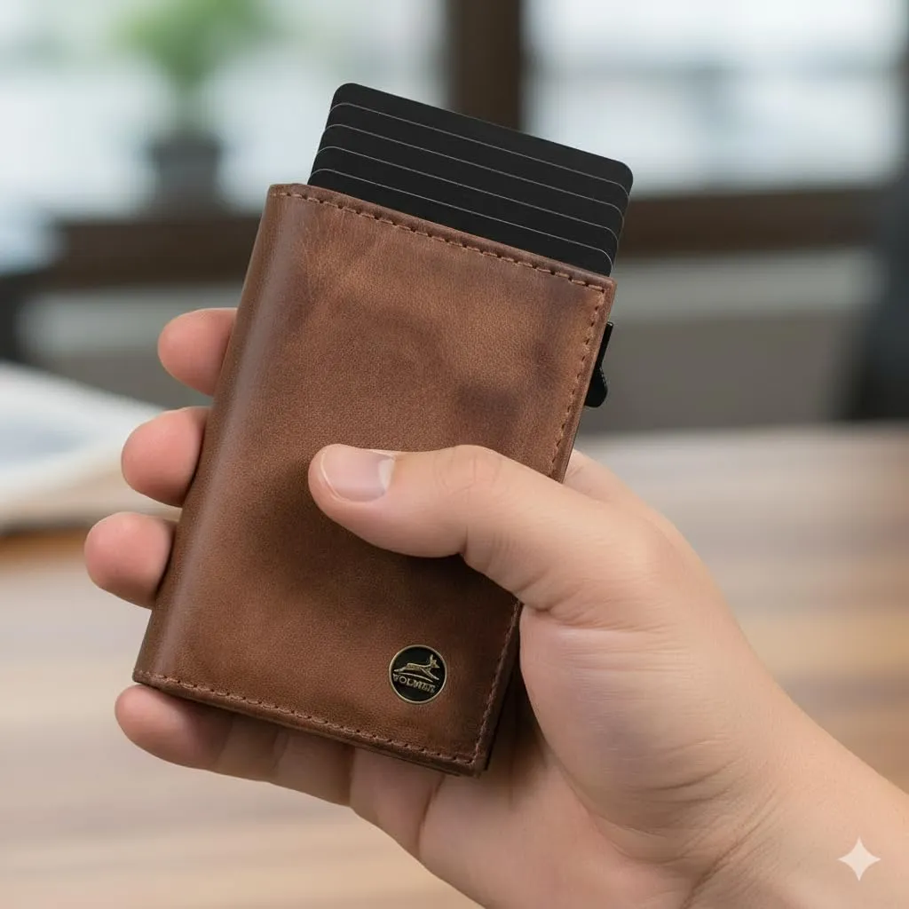 Fa.Volmer Porta carte con portamonete in vera pelle per uomo e donna | 11 carte | protezione RFID | Portafoglio VO44 (Antique Brown, Ampio scomparto per monete) - immagine 2