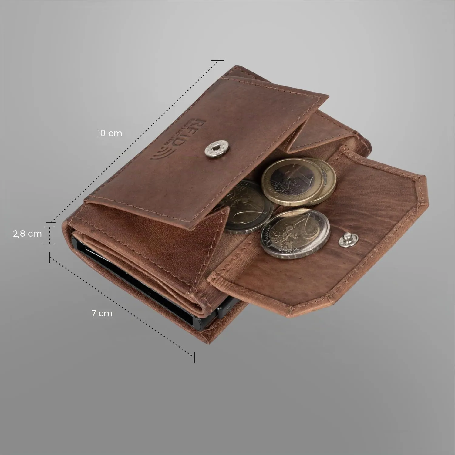 Fa.Volmer Porta carte con portamonete in vera pelle per uomo e donna | 11 carte | protezione RFID | Portafoglio VO44 (Antique Brown, Ampio scomparto per monete) - immagine 6