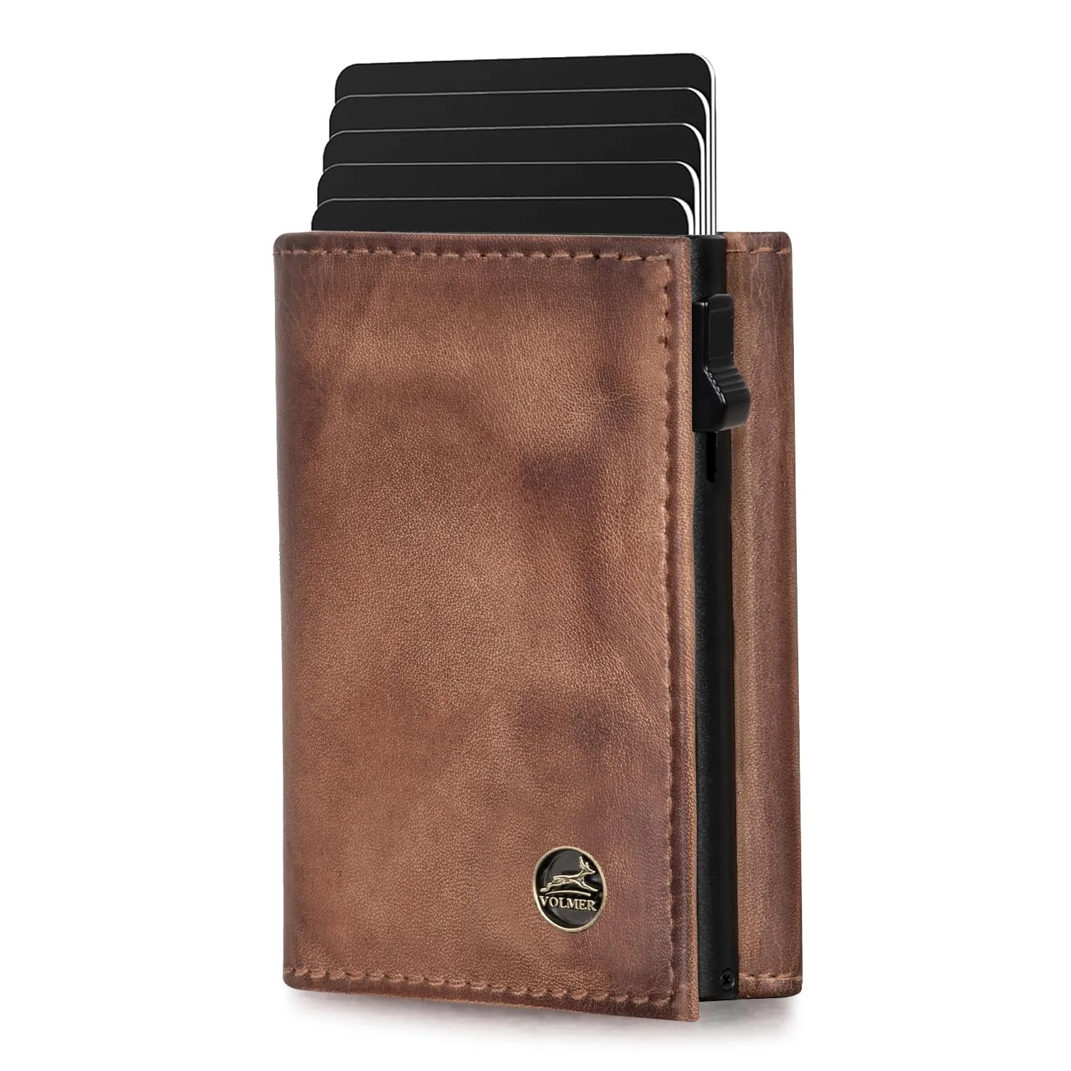 Fa.Volmer Porta carte con portamonete in vera pelle per uomo e donna | 11 carte | protezione RFID | Portafoglio VO44 (Antique Brown, Ampio scomparto per monete) - immagine 8