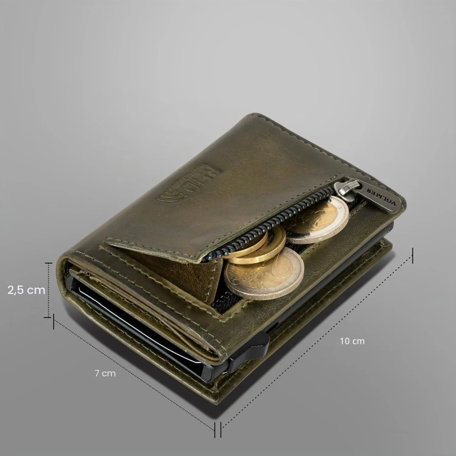 Fa.Volmer Porta carte con portamonete in vera pelle per uomo e donna | 11 carte | protezione RFID | Portafoglio VO44 (Hunter Green, piccolo scomparto per monete) - immagine 6